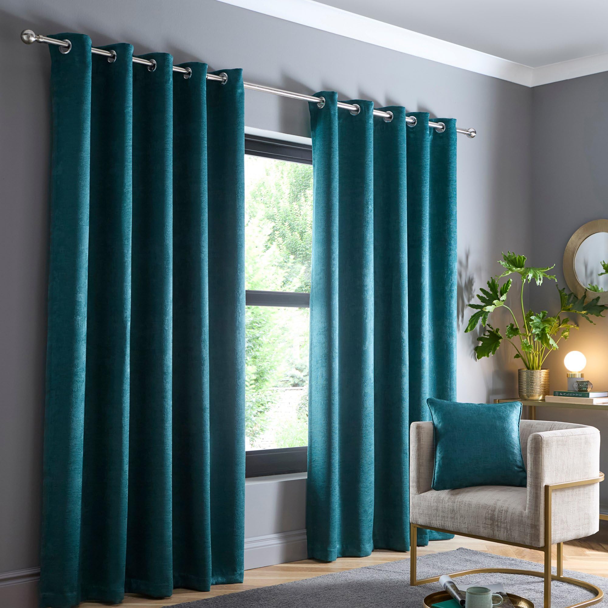 Fusion Forest Green Eyelet Curtains W46 x L72 (117x183cm) – 2 Panels – Thermal Blackout Drapes for Bedroom & Living Room Window Treatment – Strata Collection – Noise Reducing