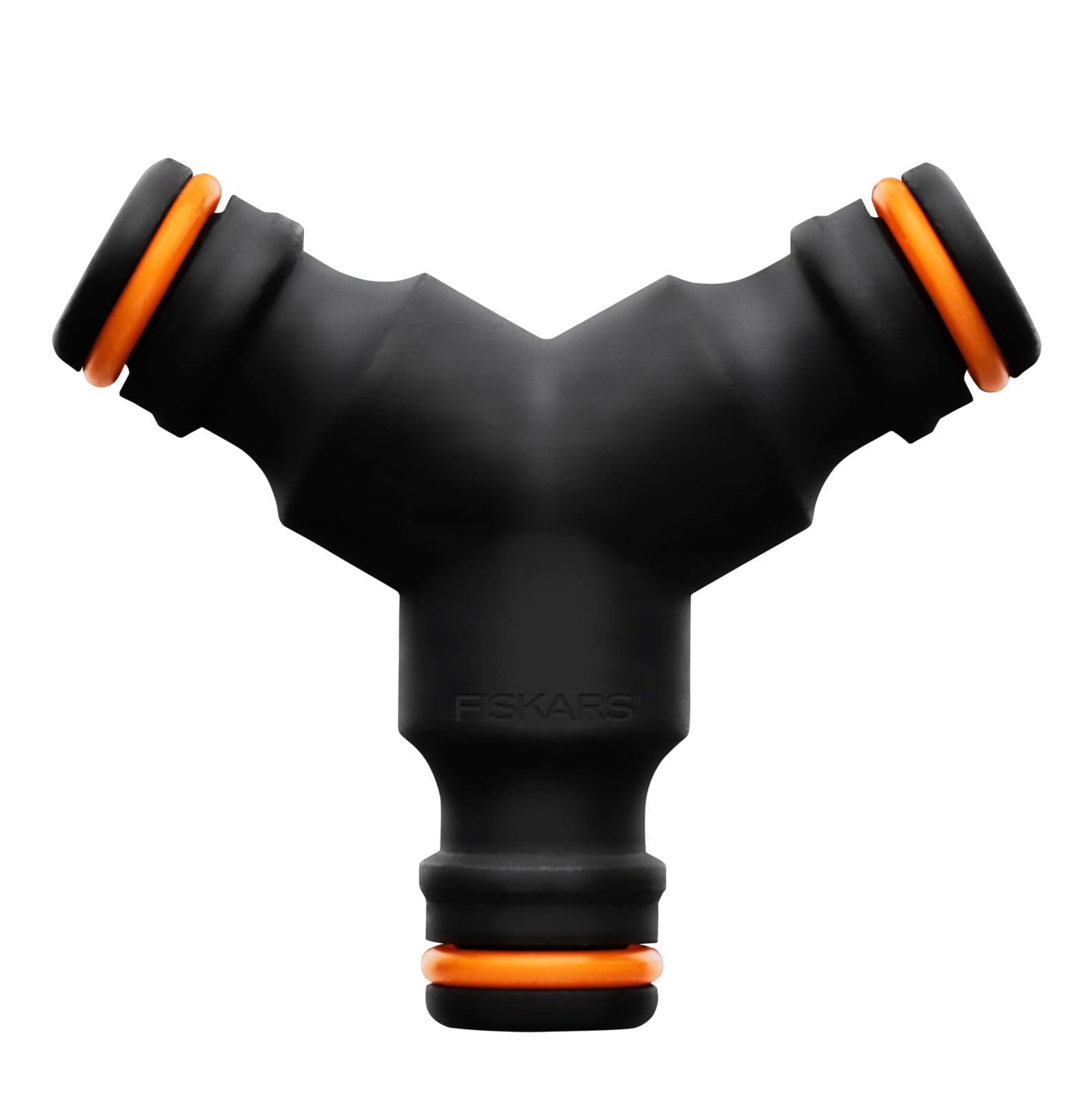 Fiskars three-way connector, Easy water supply into 2 hoses, For all types and sizes of quick-connect hose connectors, Universal size, 18 g, Black/Orange, 1027070