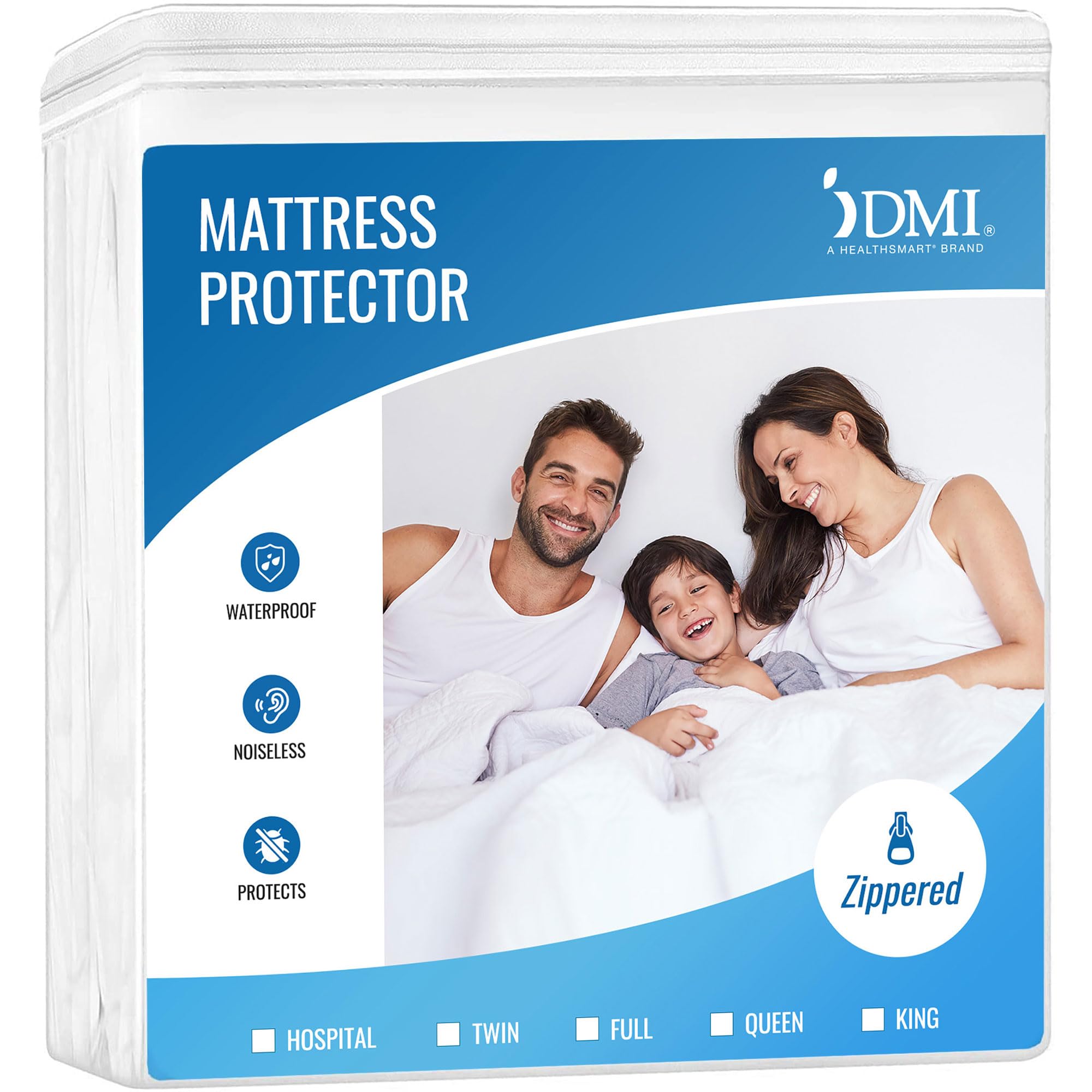 DMI Waterproof Mattress Protector, Mattress Pad, Waterproof Mattress Cover, Bed Pad and Bed Cover, Encased Zippered Fit, Queen (Pack of 1), White