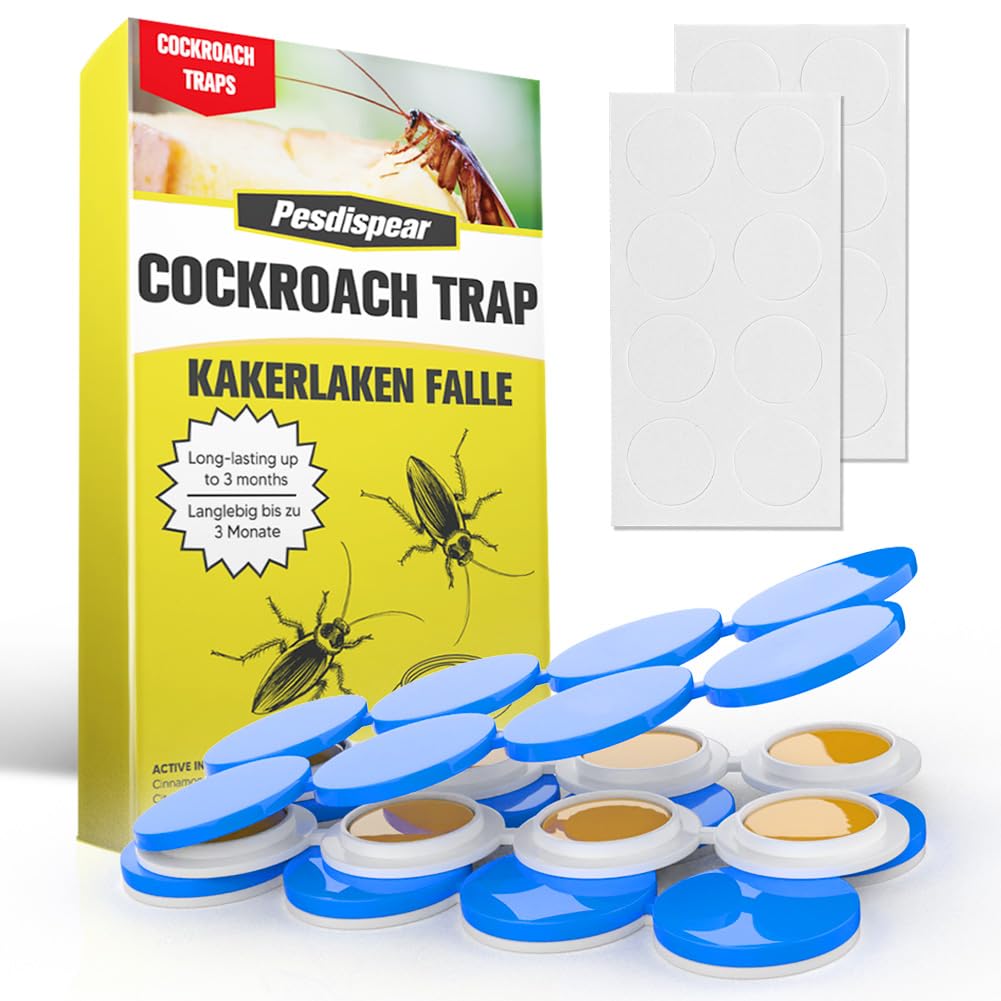 Pesdispear Cockroach Trap, Anti Cockroaches Protection Up to 2 Months, More Effective than Ultrasonic Cockroach Control 16 Pieces