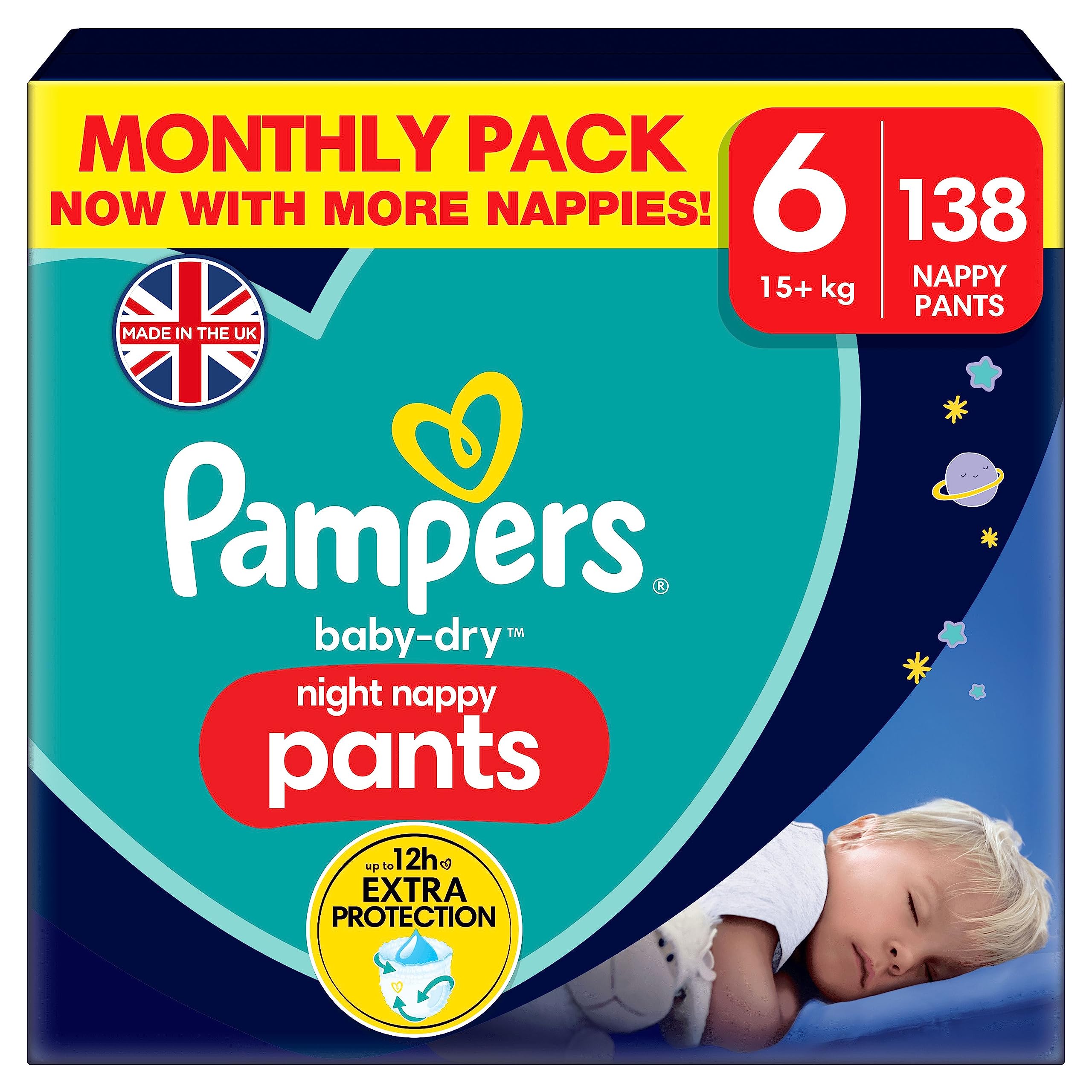 Pampers Baby-Dry Night Pants Size 5, 160 Nappies, 12kg - 17kg, Monthly Pack, Pampers Night Pants Offer Extra Protection All Night Long