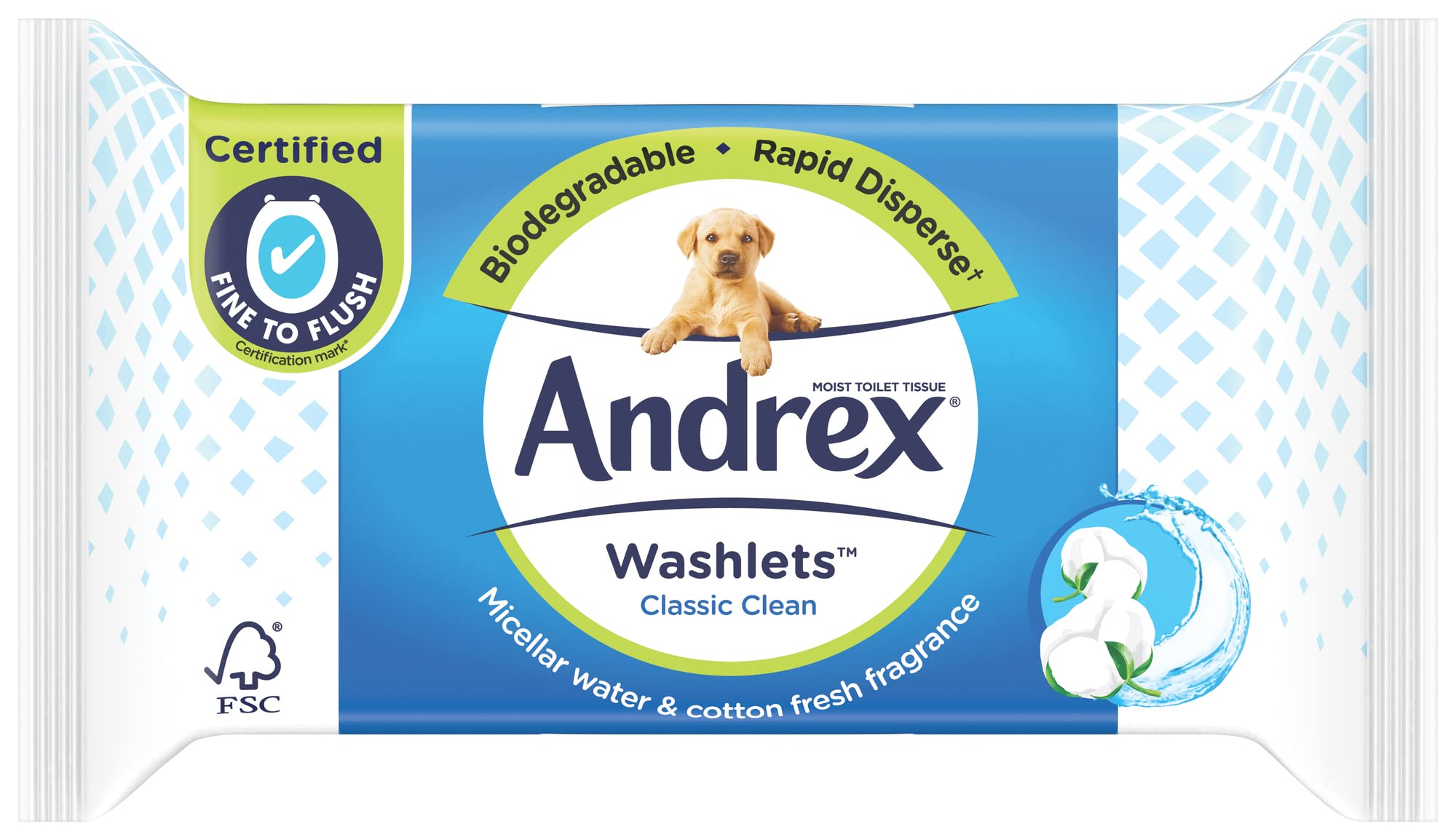 Andrex Classic Clean Washlets Moist Toilet Tissue, Plastic Free & Biodegradable
