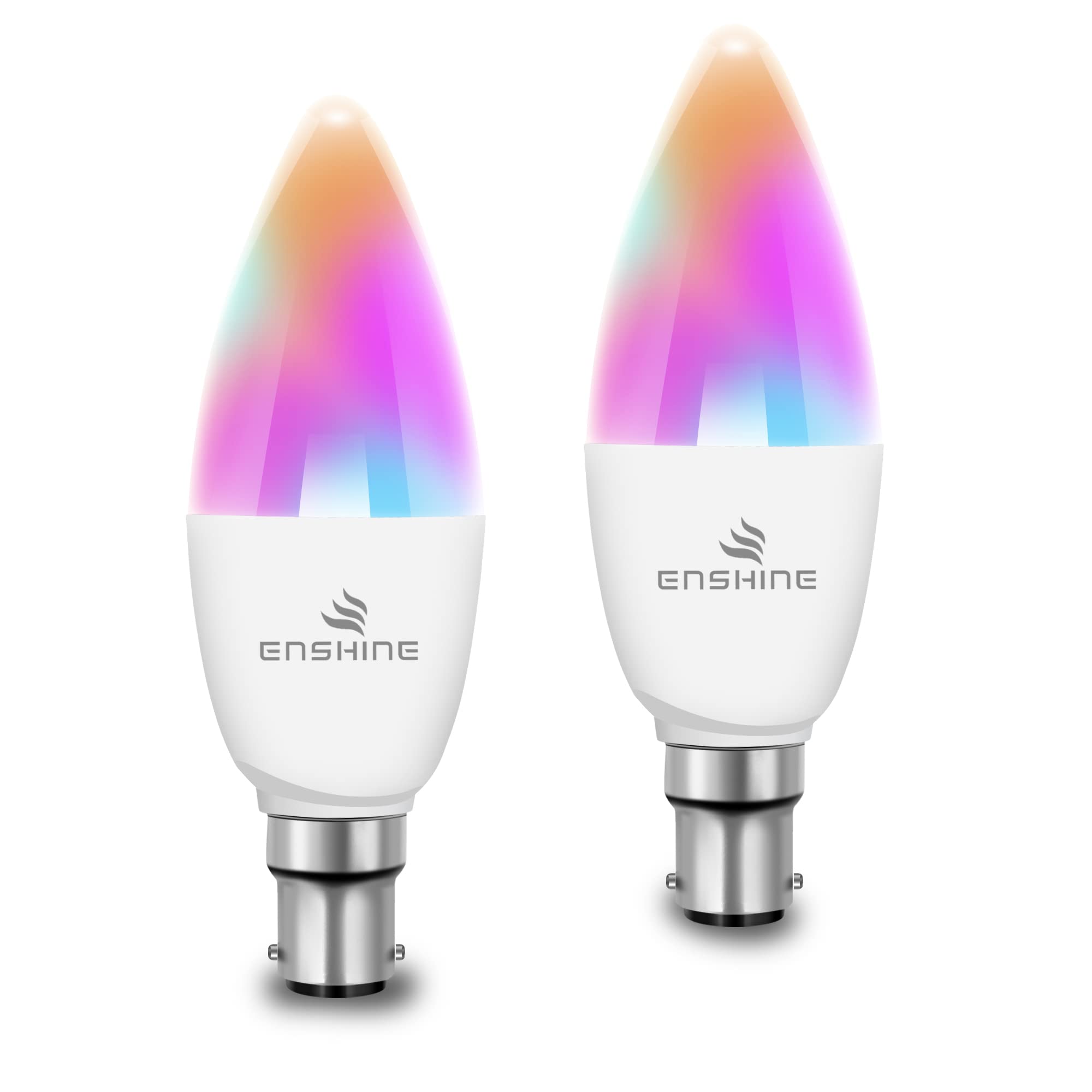 Enshine Smart Candle Bulb, B15 WiFi Light Bulbs LED Colour Changing and Tunable White, Small Bayonet C37,Compatible with Alexa and Google Home, 5W(40W), RGBCW, 470 Lumens, No Hub Required(Pack of 2)