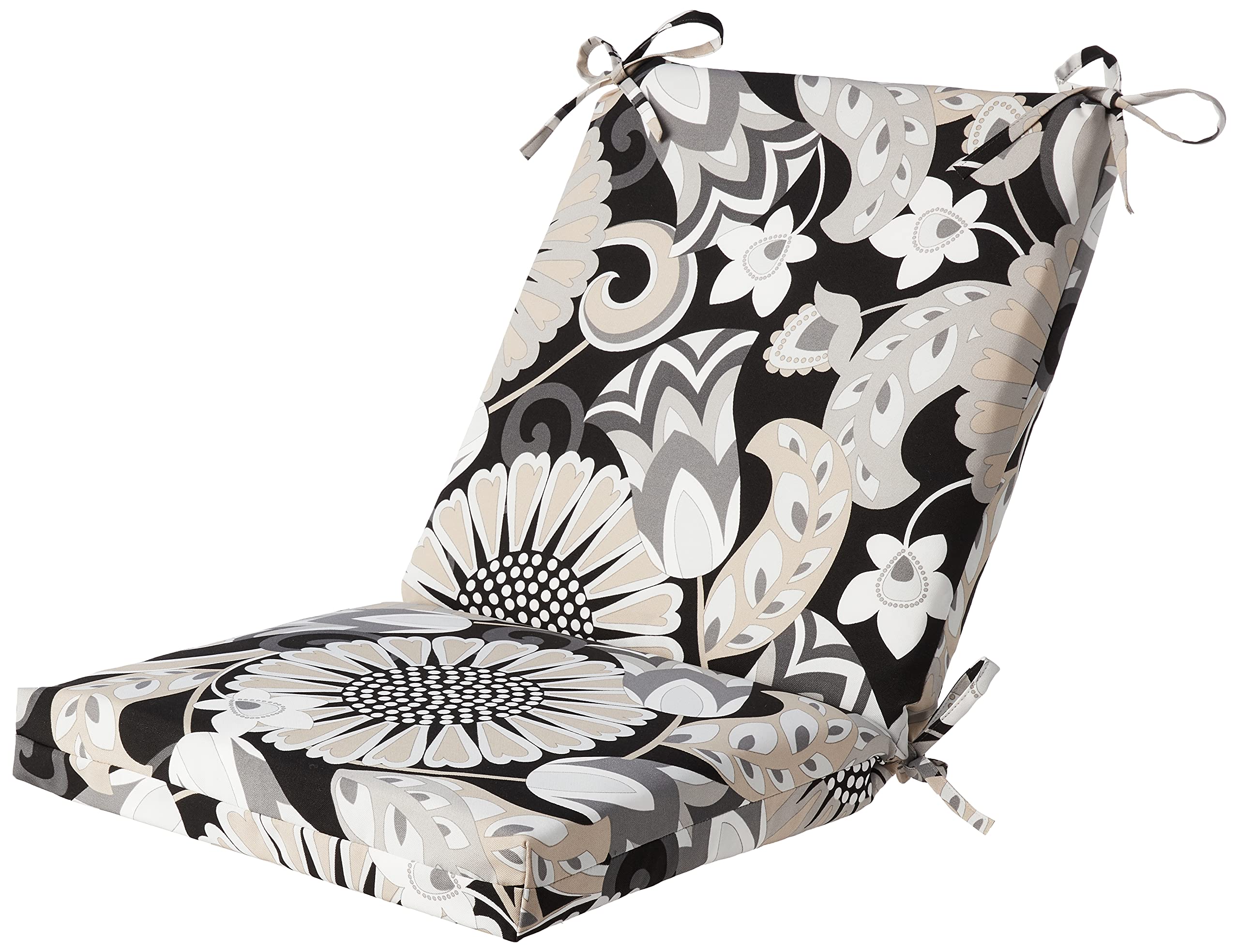 Pillow Perfect Graphite Squared Corners Chair Cushion, Black/White Sophia, 36.5" x 18"