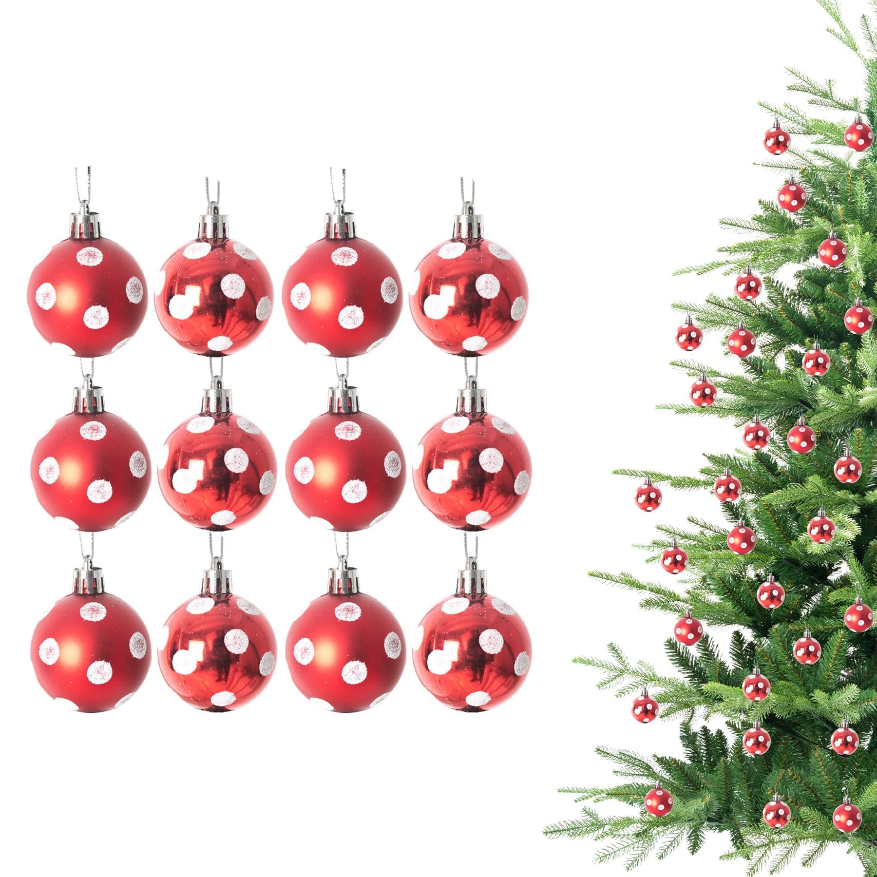 30mm/12Pcs Christmas Baubles Shatterproof Red White Polka Dots, Christmas Tree Decorations Ball Ornaments Balls Xmas Hanging Decorations Holiday Decor - Shiny,Matte,Glitter