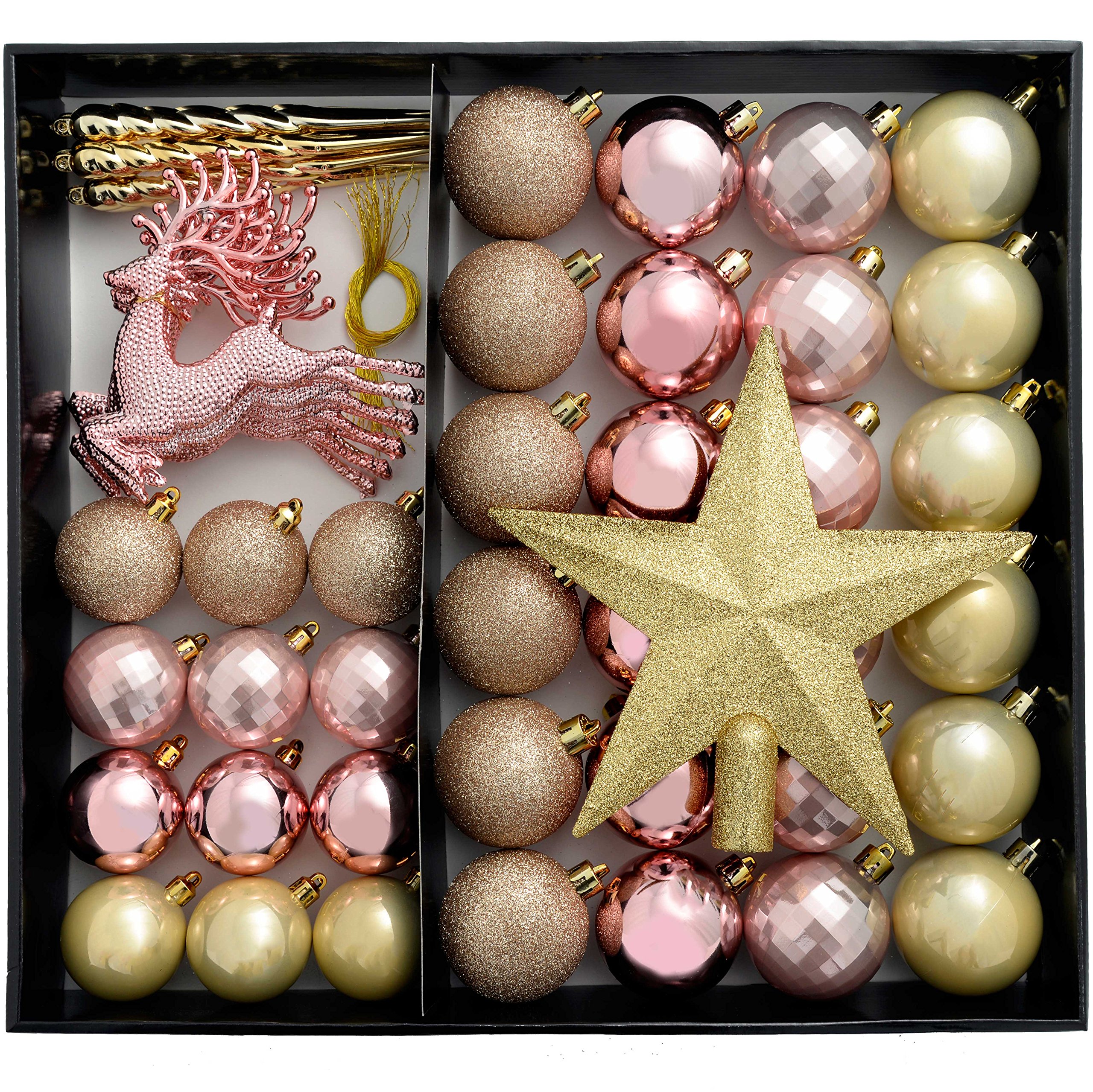 WeRChristmas Shatterproof Luxury Christmas Tree Baubles - 50-Piece, Champagne/Mauve Collection