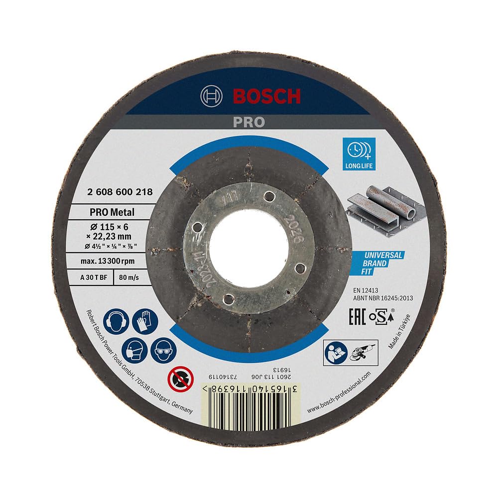 Bosch 1x PRO Metal Longlife Grinding Disc for Small Angle Grinder and Bore 22.23 mm (for Steel, Ø 115 mm, Professional Accessory Small Angle Grinder)
