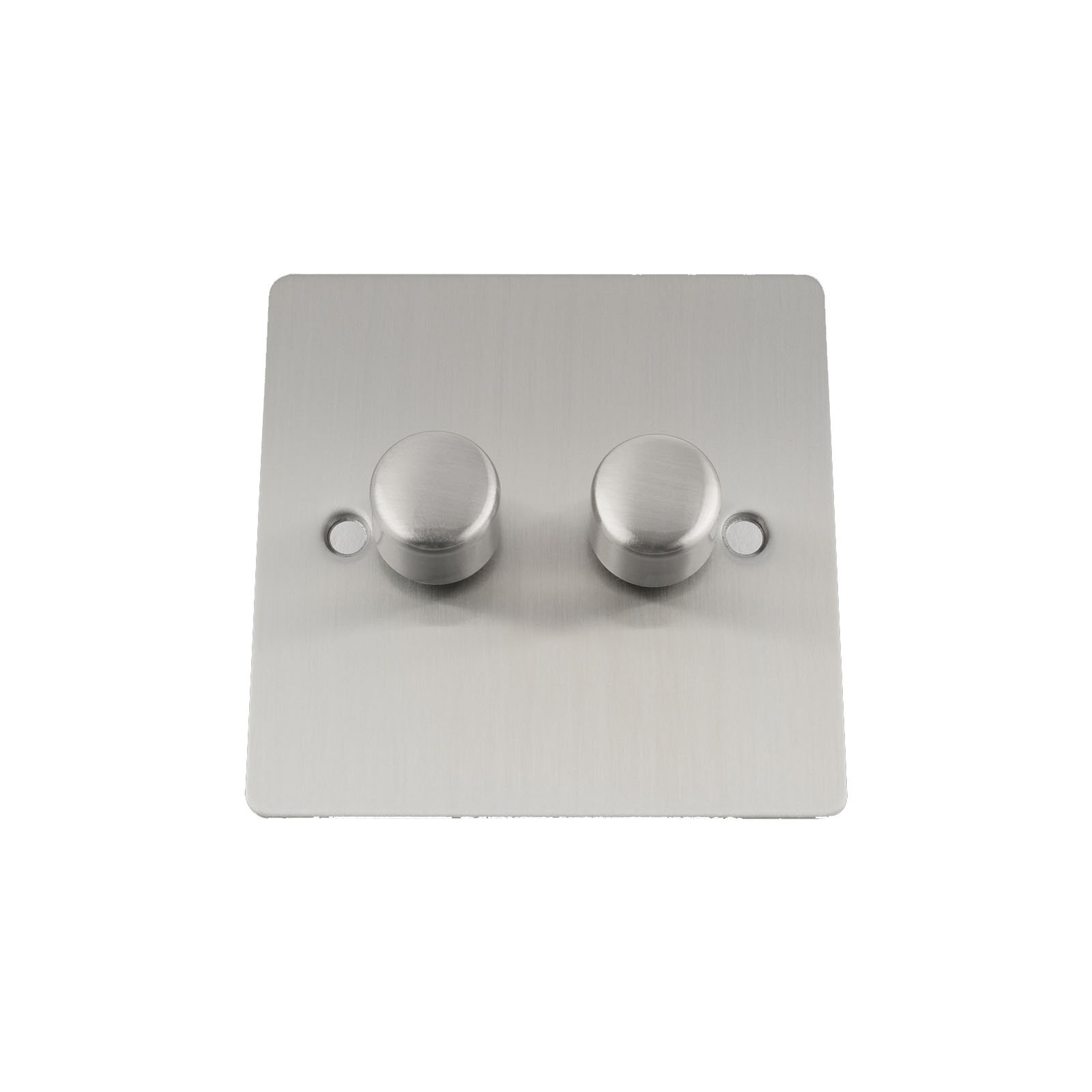 Light Dimmer Switch 2 Gang 2 Way 10 Amp - 400W - Satin Matt Chrome - Flat