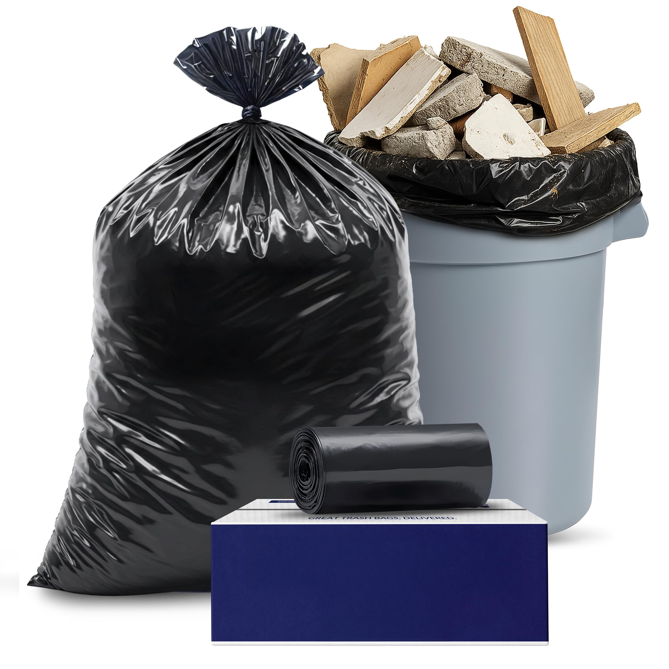 Plasticplace Contractor Trash Bags 42 Gallon │ 6.0 Mil │ Black Heavy Duty Garbage Bag │ 33” x 48” (25 Count)