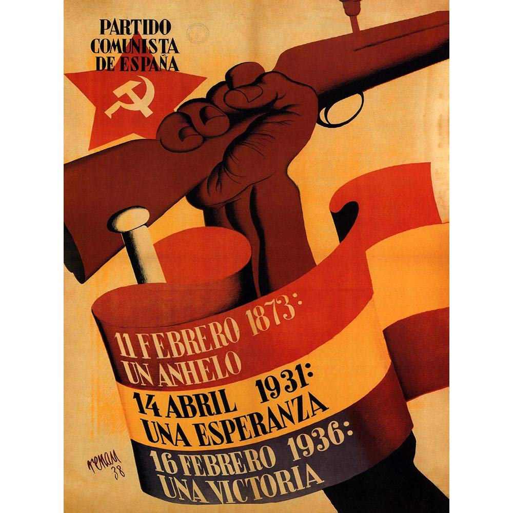 Wee Blue Coo Political Communist Party Spain Spanish Civil War Gun Art Print Poster Wall Decor 12X16 Inch