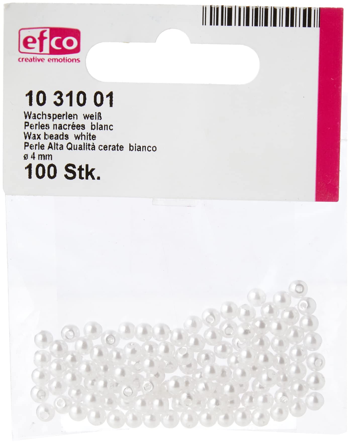 Efco 1031001 Wax Beads ø 4 mm 100 pcs, White Opaque, 5x5x2 cm