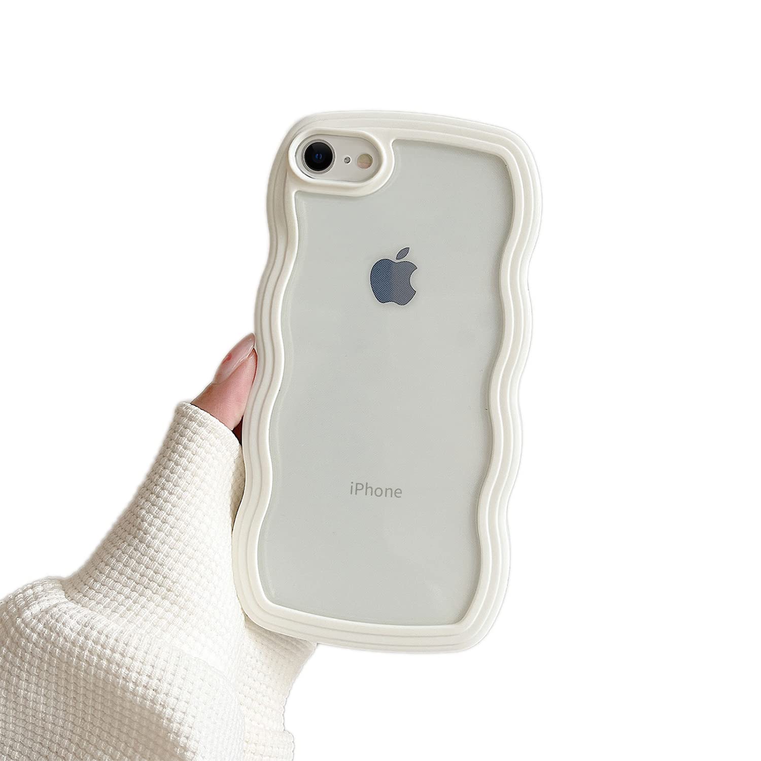 Ownest Compatible with Clear iPhone 7/8/SE Case Cute Simple Curly Wave Bumper Case Aesthetic Phone Case for Girls Women Soft TPU Protective Phone Cover-White