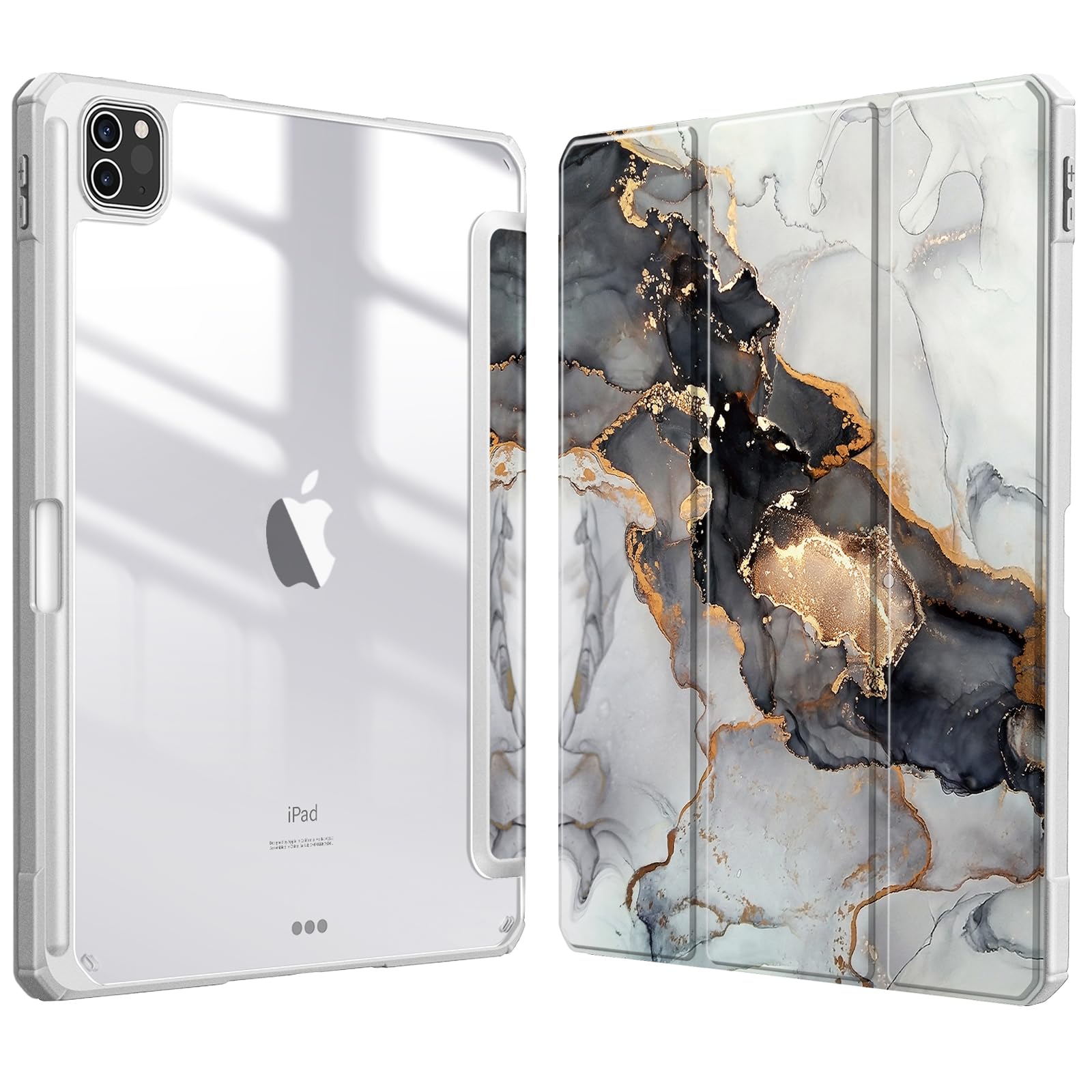 FINTIE Hybrid Case Compatible with iPad Pro 11 Inch (2022-2018) Not for 2024 - Ultra Slim Shockproof Clear Cover w/Pencil Holder, Auto Wake/Sleep, Cloudy Marble