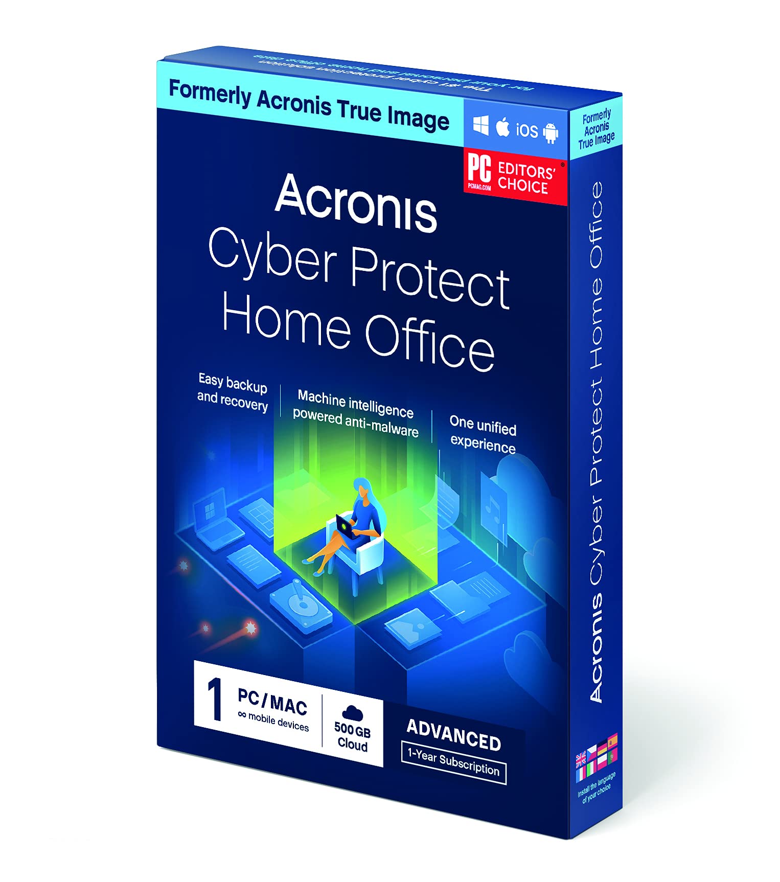 Acronis Cyber Protect Home Office | Advanced Edition | Virus Protection and Internet Security Software | incl. Backup Protection | 500 GB Cloud Storage | 1-year subscription | Box with code | 1 PC/Mac