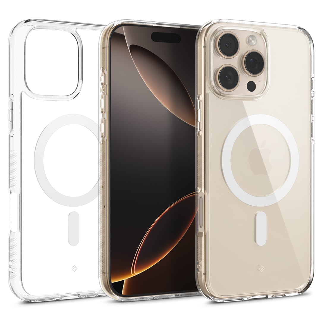 Caseology Capella Mag for iPhone 16 Pro Max Case [Ultra Clear] Magnetic Military Grade Drop Protection Side Grip Patterns Case Cover for iPhone 16 Pro Max - Clear White
