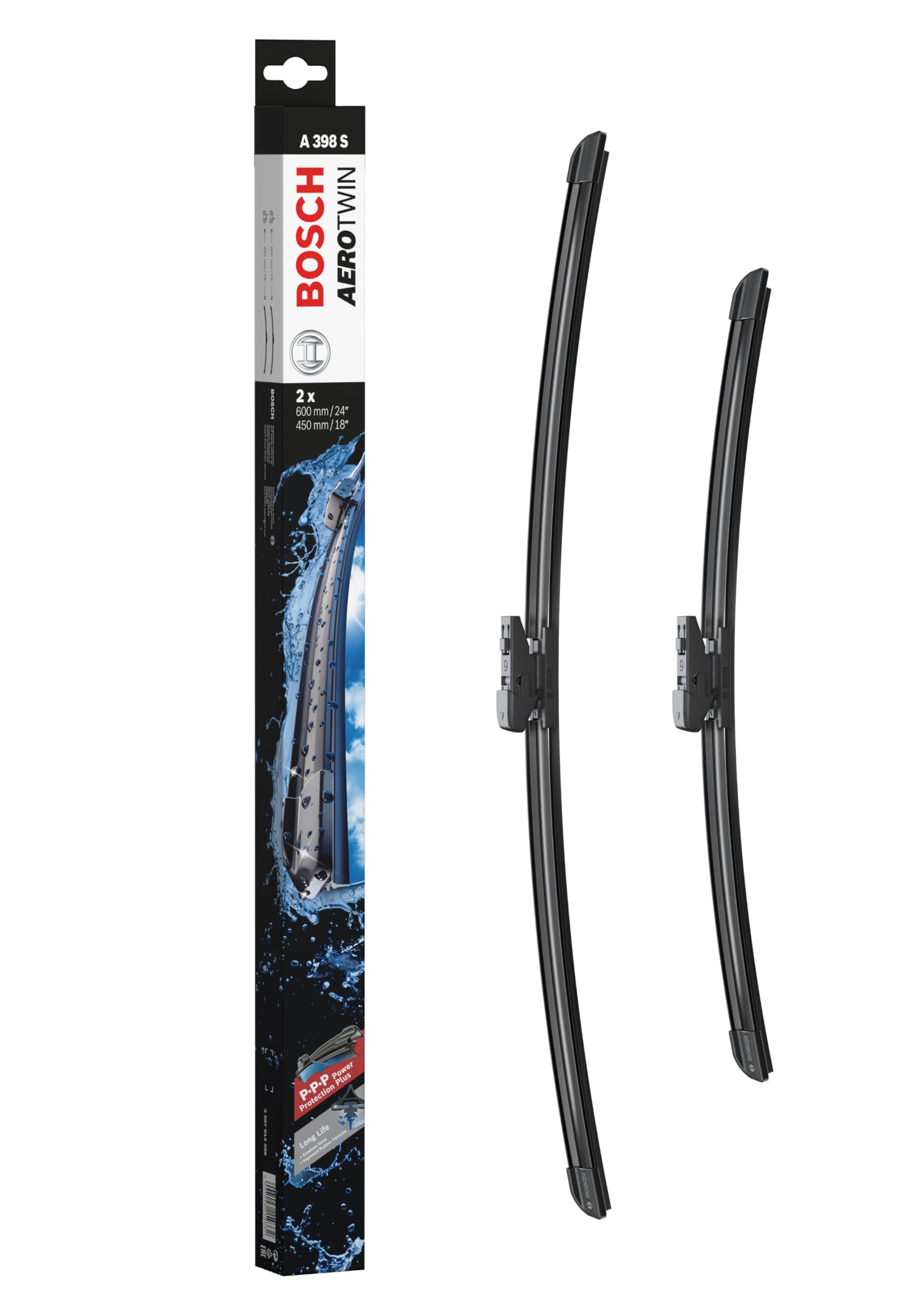 Bosch Wiper Blade Aerotwin A398S, Length: 600mm/450mm − Set of Front Wiper Blades - Only for Left-Hand Drive (EU)