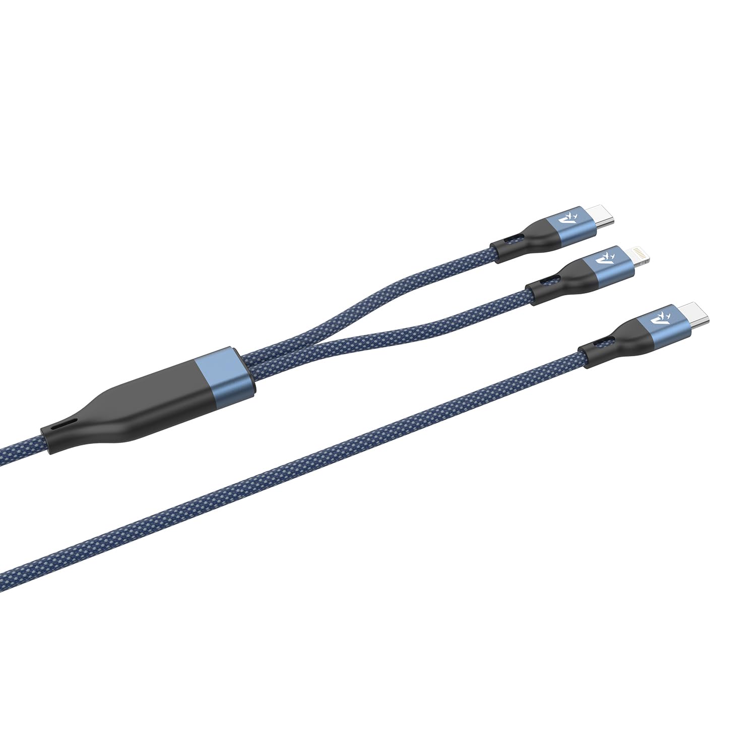 VulTech CS-NCCL12BL Nylon Type-C to 2 Type-C and Lightning Cable 1.2 m 5.0A 100W - Blue