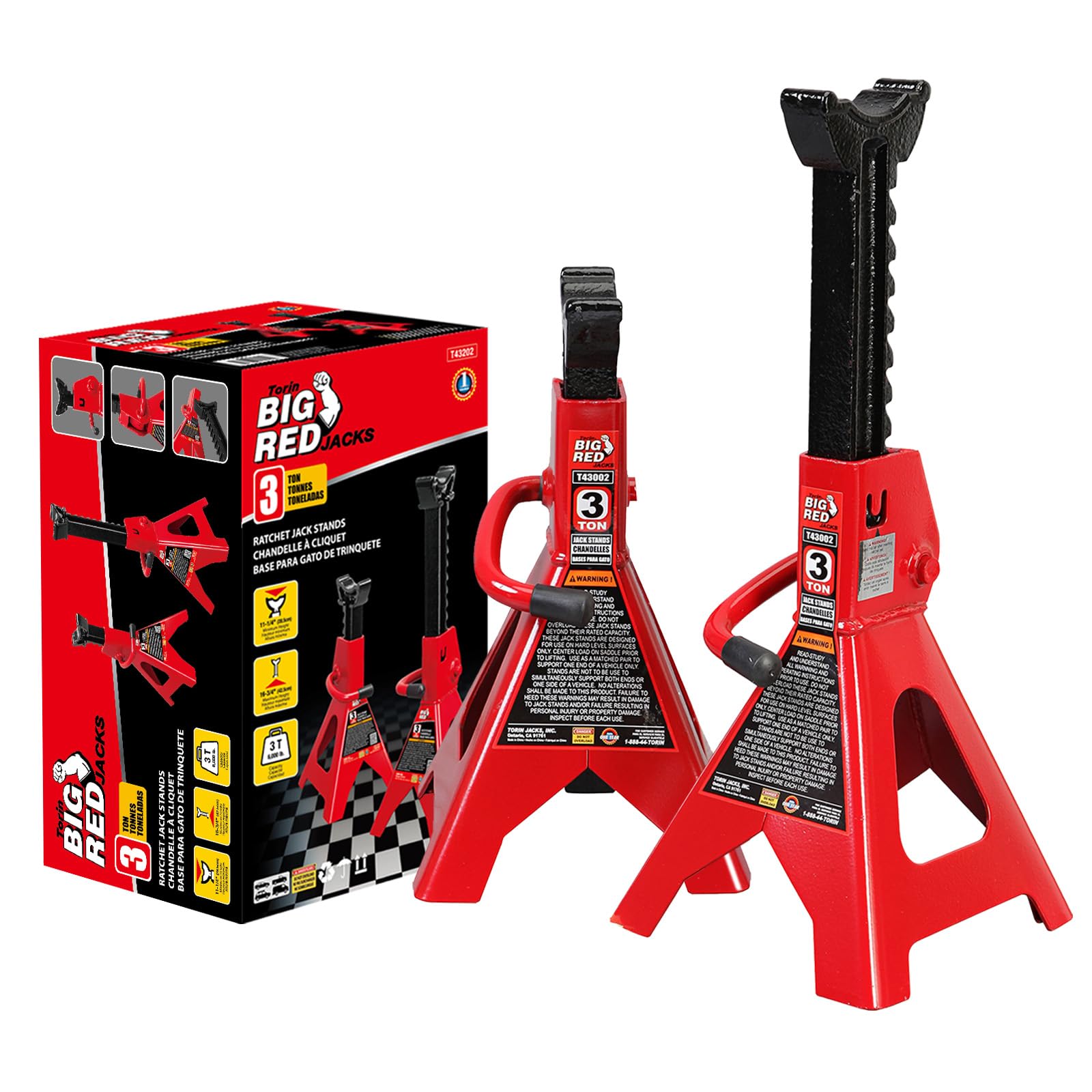 BIG RED T43202-2 Torin Heavy Duty Steel Jack Stands, 3 Ton (6 lbs) Capacity, Car Lifting Stands, Pair