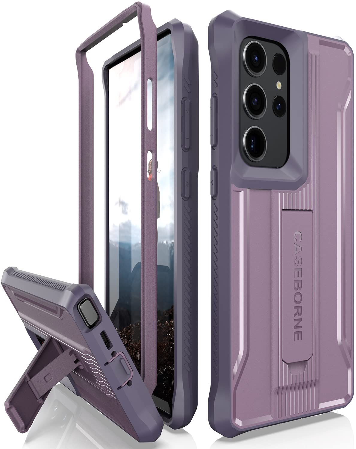 CaseBorne V Designed For Samsung Galaxy S23 Ultra 5G Case (Formerly ArmadilloTek), [Ultimate Protection Tech] Full-Body Multi-Layer Rugged Kickstand Protective Case Screenless (Purple)