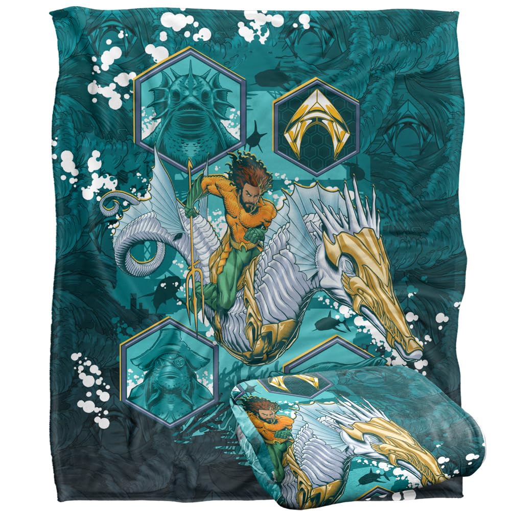 AQUAMAN and The Lost Kingdom Blanket, 152 x 127 cm Seahorse Splash Silky Touch Super Soft Throw Blanket