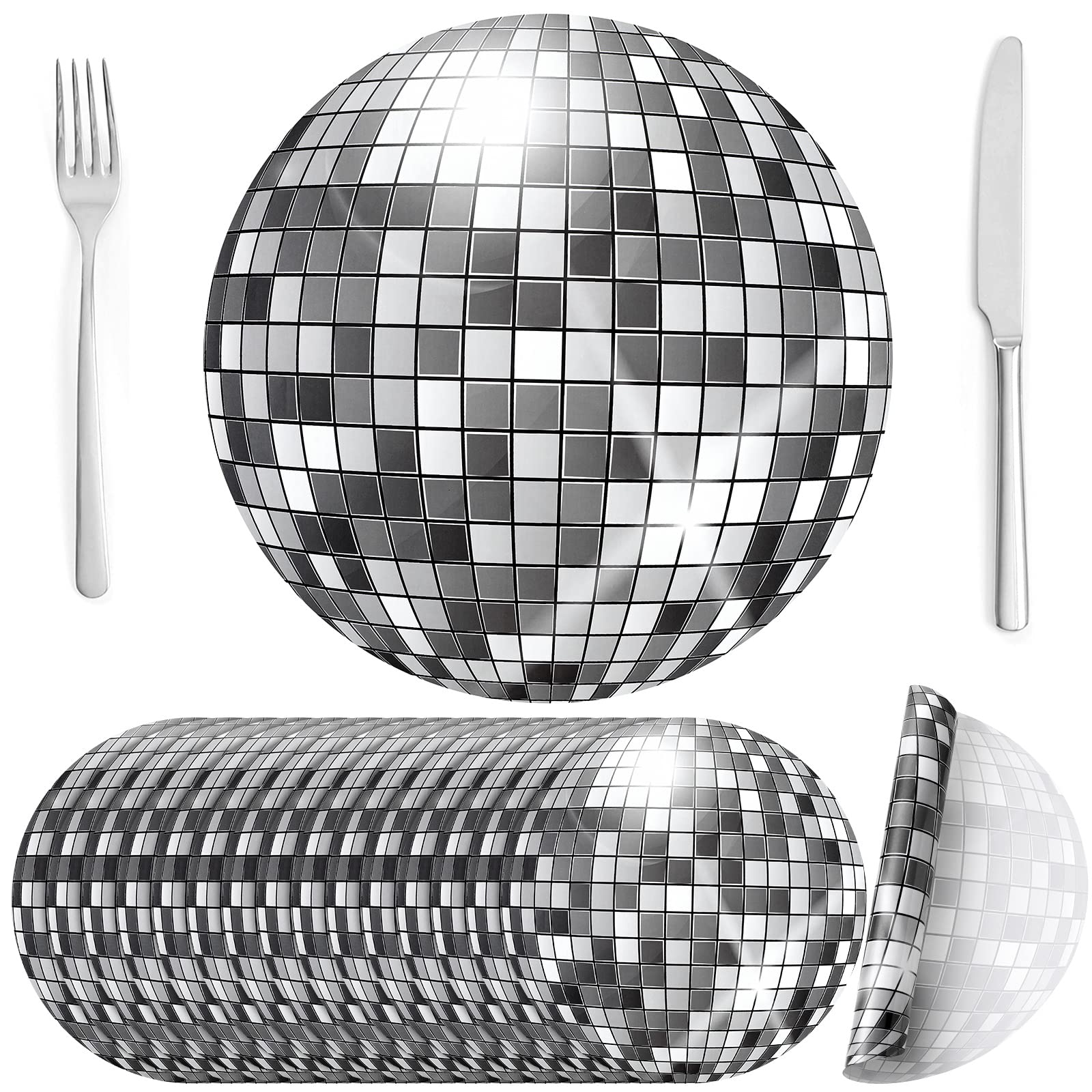 Crtiin 50 Pieces 12 Inch Disco Ball Round Placemats 70s Disco Party Placemats Disposable Paper Table Mat for Birthday Party Reunion 70s Party Supplies(Silver)