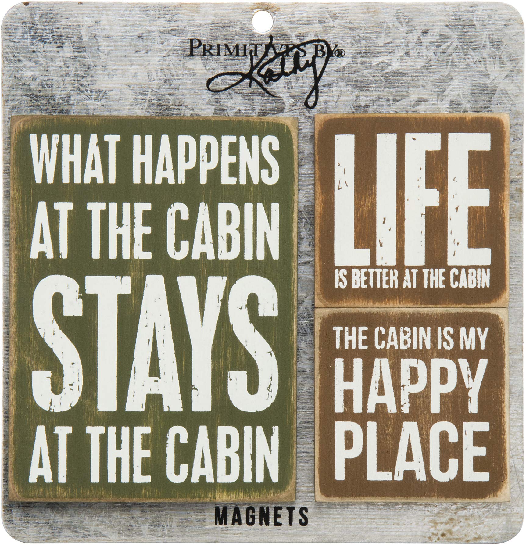 Primitives By Kathy 27503 Wooden Magnet Set, 3-Piece, Cabin