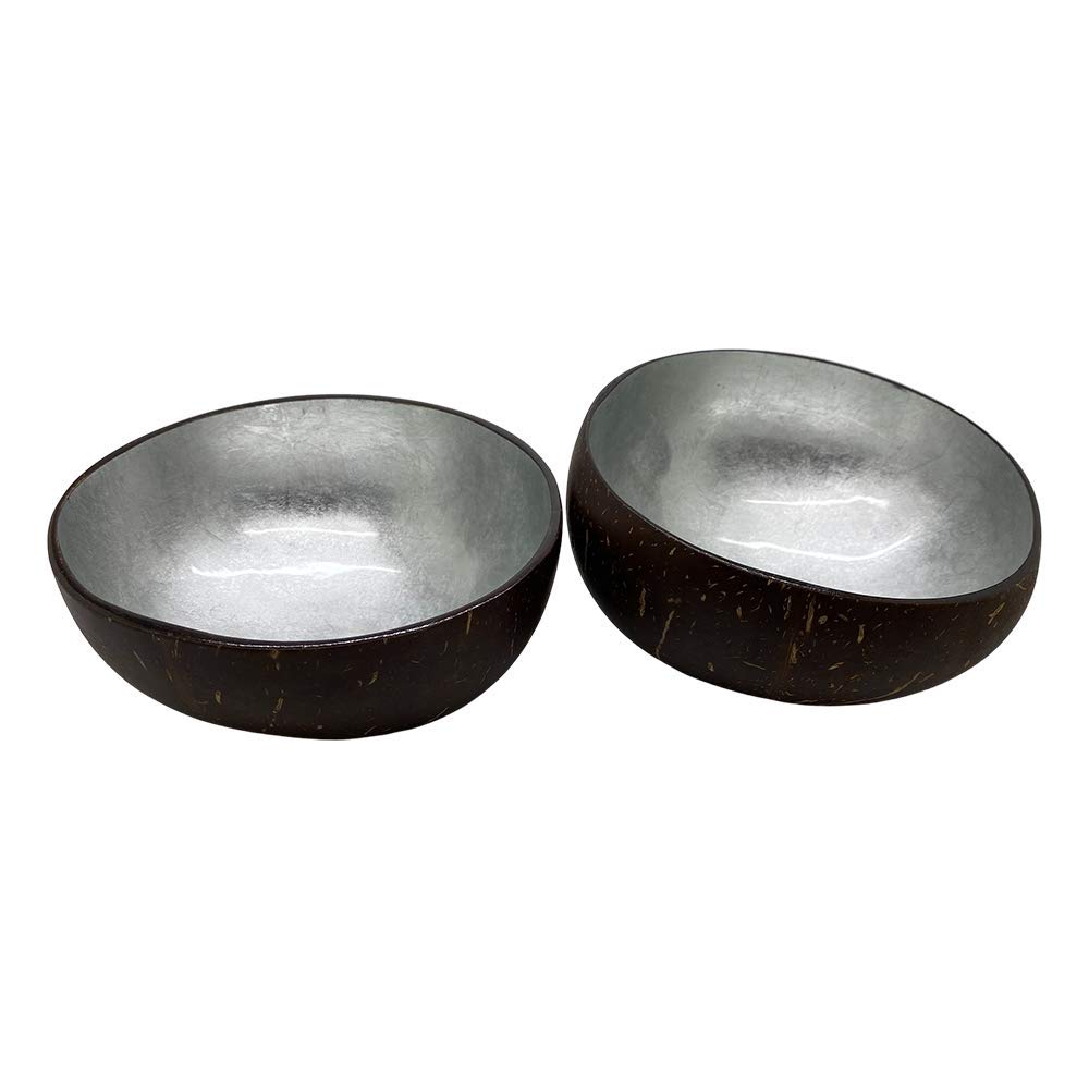 VIE Gourmet Coconut Bowls Hand Painted, Lacquered, Set of 2, Design 12