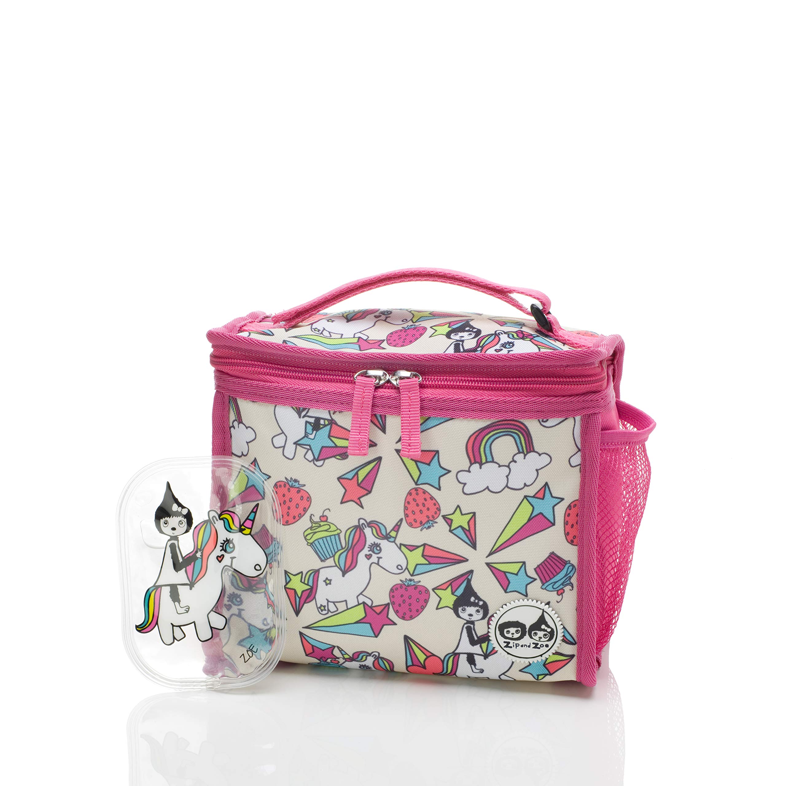 Zip & Zoe Kids Unicorn Thermal Insulated Lunch Box/ Bag with Compartments, Ice Pack and Handle PVC free and BPA free