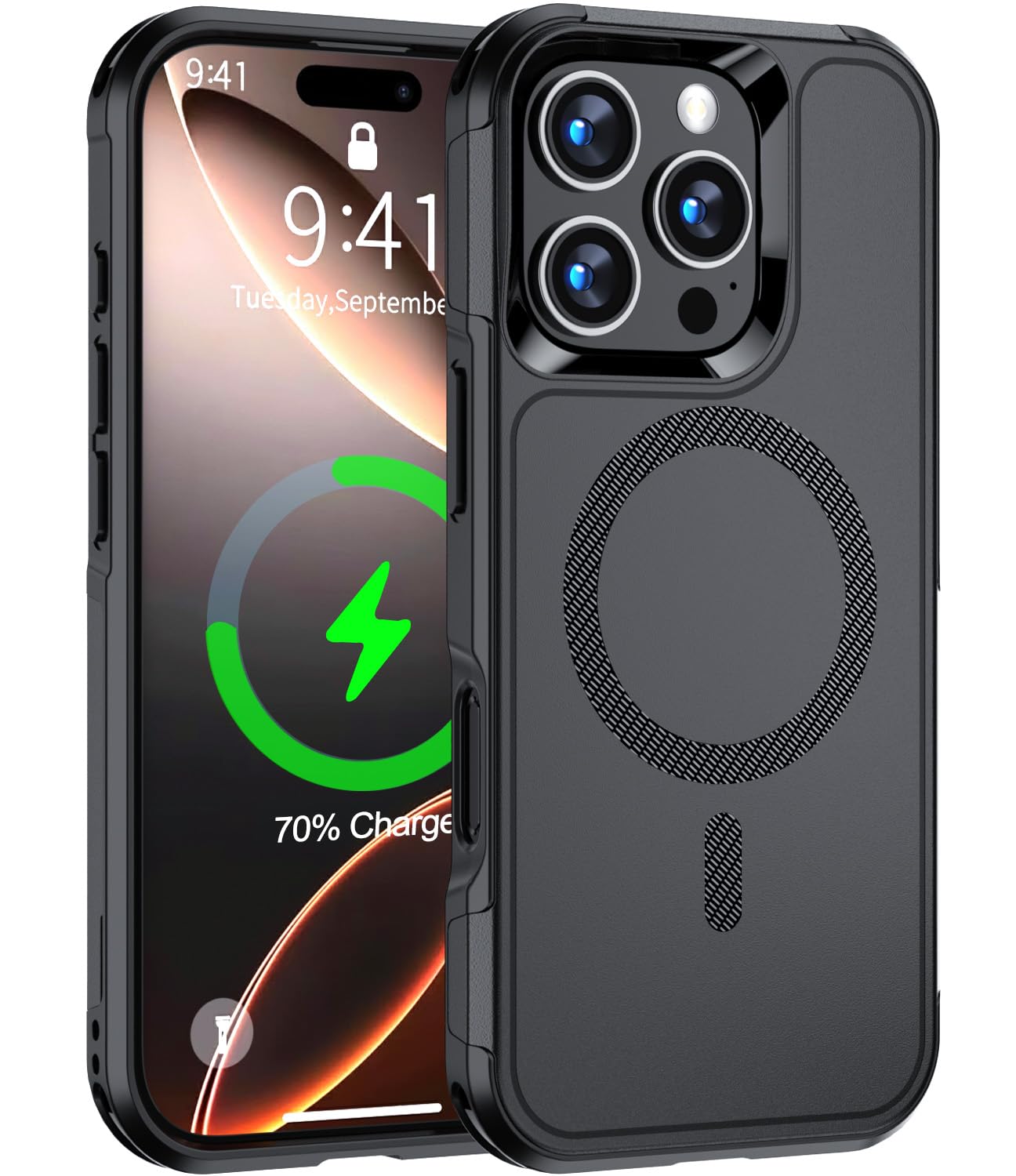 ATETEO for iPhone 16 pro Case, Magnetic Case for iPhone 16 Pro 6.3 Inch [Compatible with Magsafe] [Military Grade Protection] Slim & Tough Phone Cover, Shockproof Phone Case Black