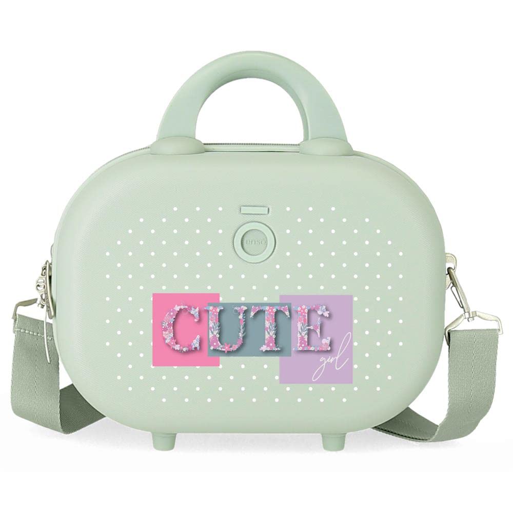 Enso Cute girl Adaptable Toiletry Bag with Green Shoulder Strap 29x21x15 cms Rigid ABS 9.14L 2.52 kgs