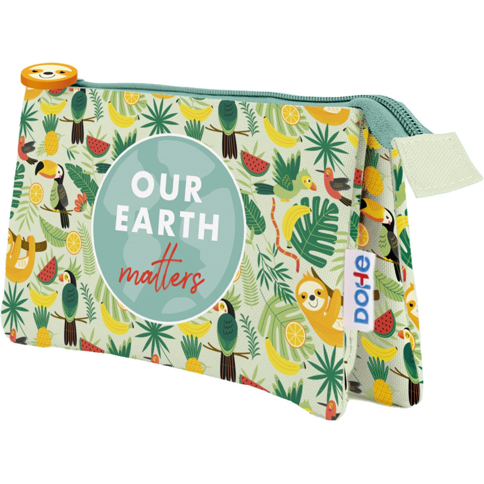 DOHE - Triple Pencil Case - 3 Compartments, Multipurpose Pencil Case, Dimensions 23x12x2.5 cm, Zipper Closure, Made of Durable Polyester - WWF Tropic