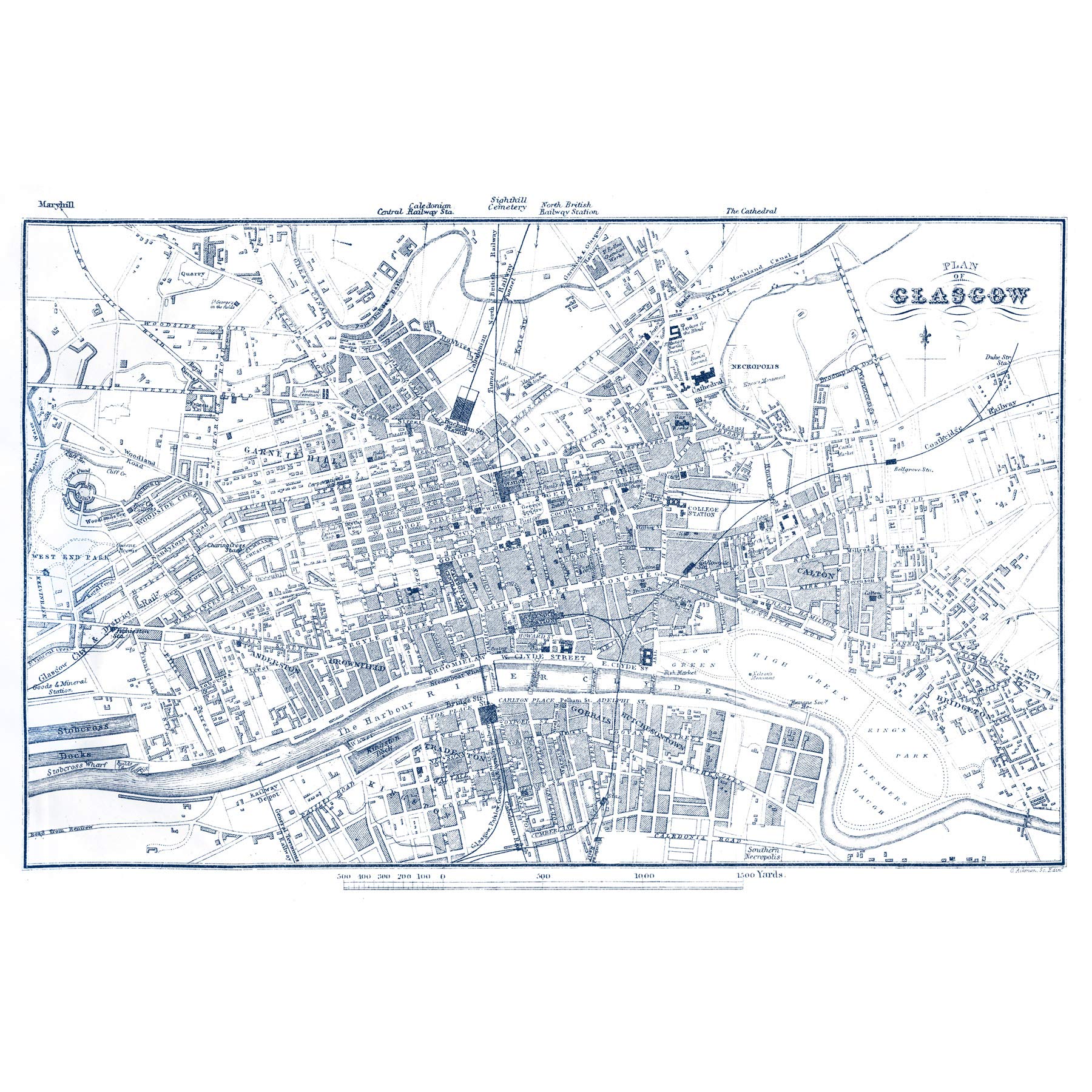 Artery8 Map 1888 Glasgow City Scotland Plan Chart Premium Wall Art Canvas Print 18X24 Inch