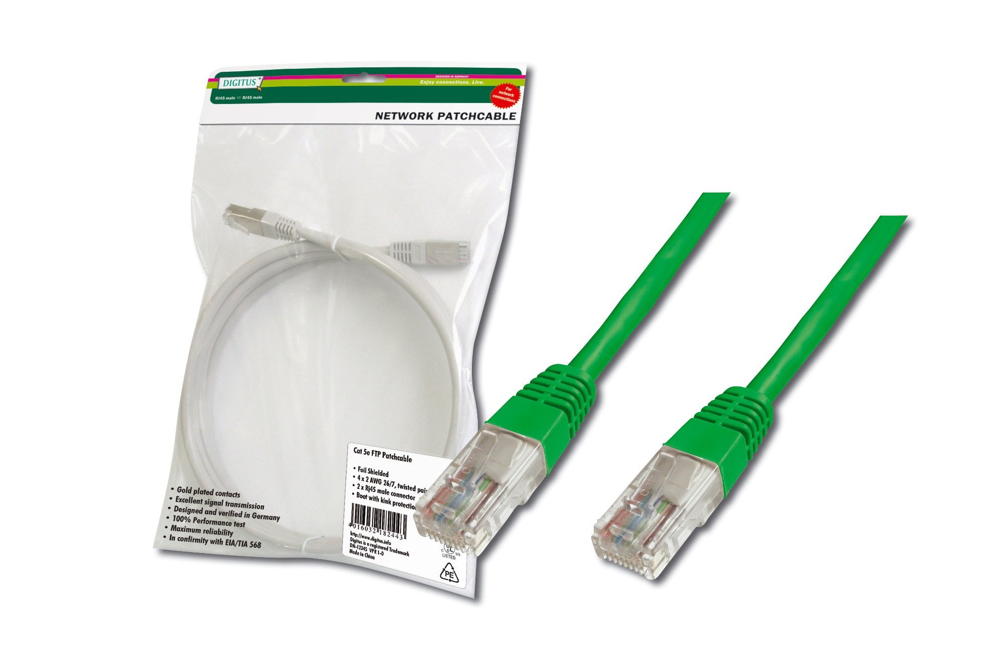 Digitus LAN Cable Cat 5e - 1m - RJ45 Network Cable - U/UTP Unshielded - Compatible with Cat6 & Cat5 - Green