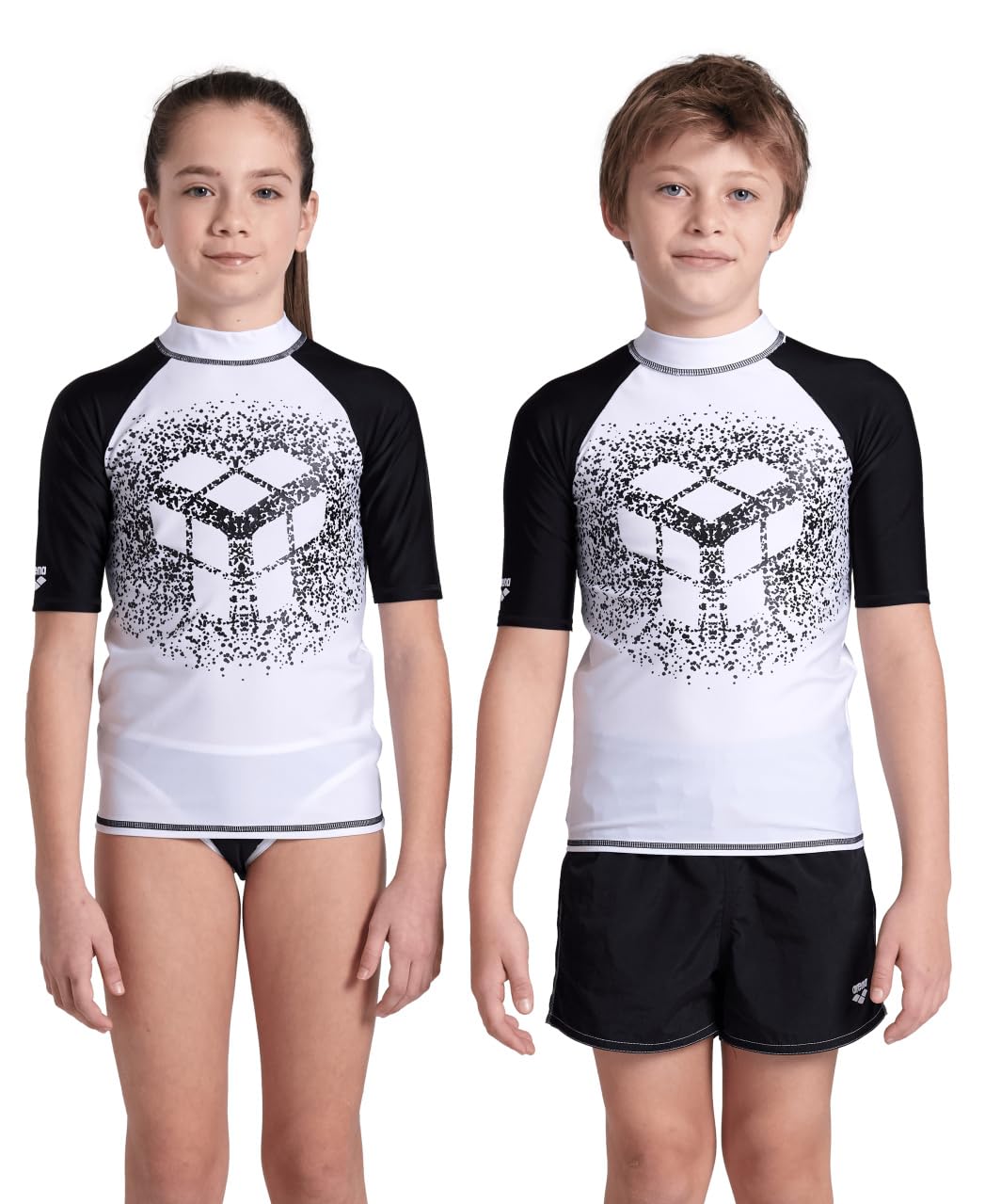 ARENA Kids' Graphic UV Protection Short-Sleeve Shirt White-Black