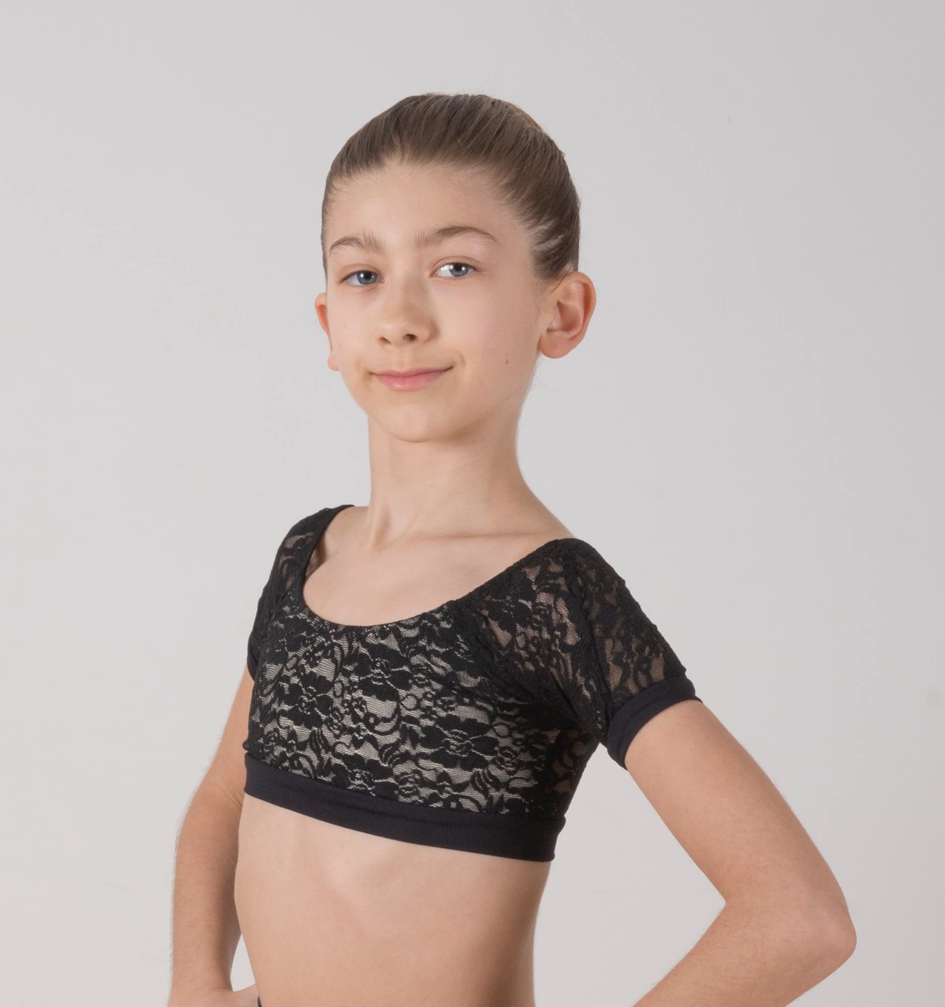 Basilica Dancewear BAW0605 Cerry Round Neck Active Crop Top, Small, Black