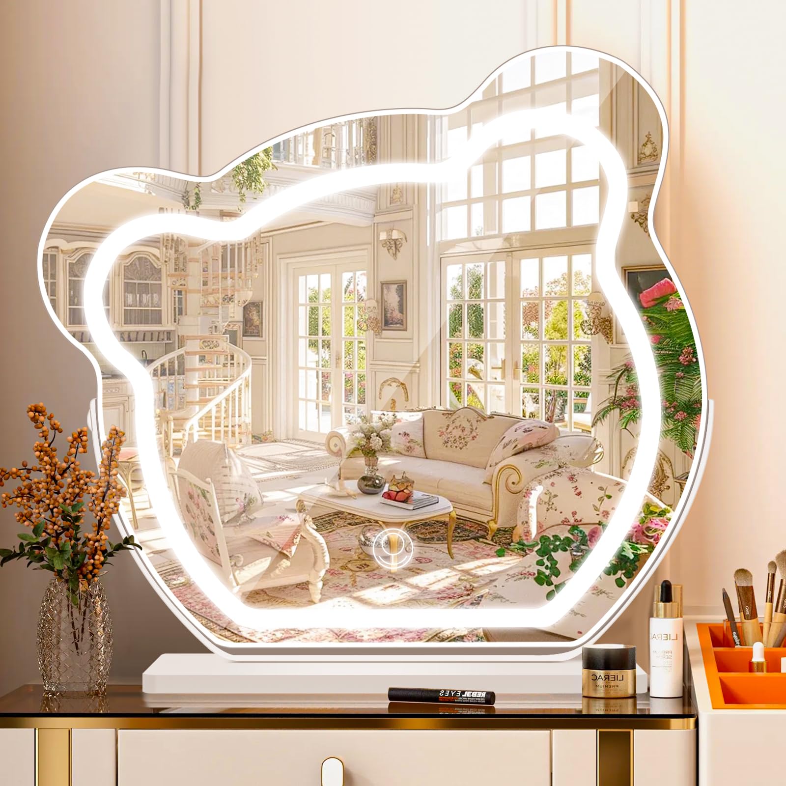 KOOSREEL Hollywood Vanity Mirror with Dimmable LED Lights, 3 Lighting Modes Smart Touch Control 360° rotation Dressing Table Mirror, Tabletop and Desk Mirrors, Memory Function for Women, 45x42cm