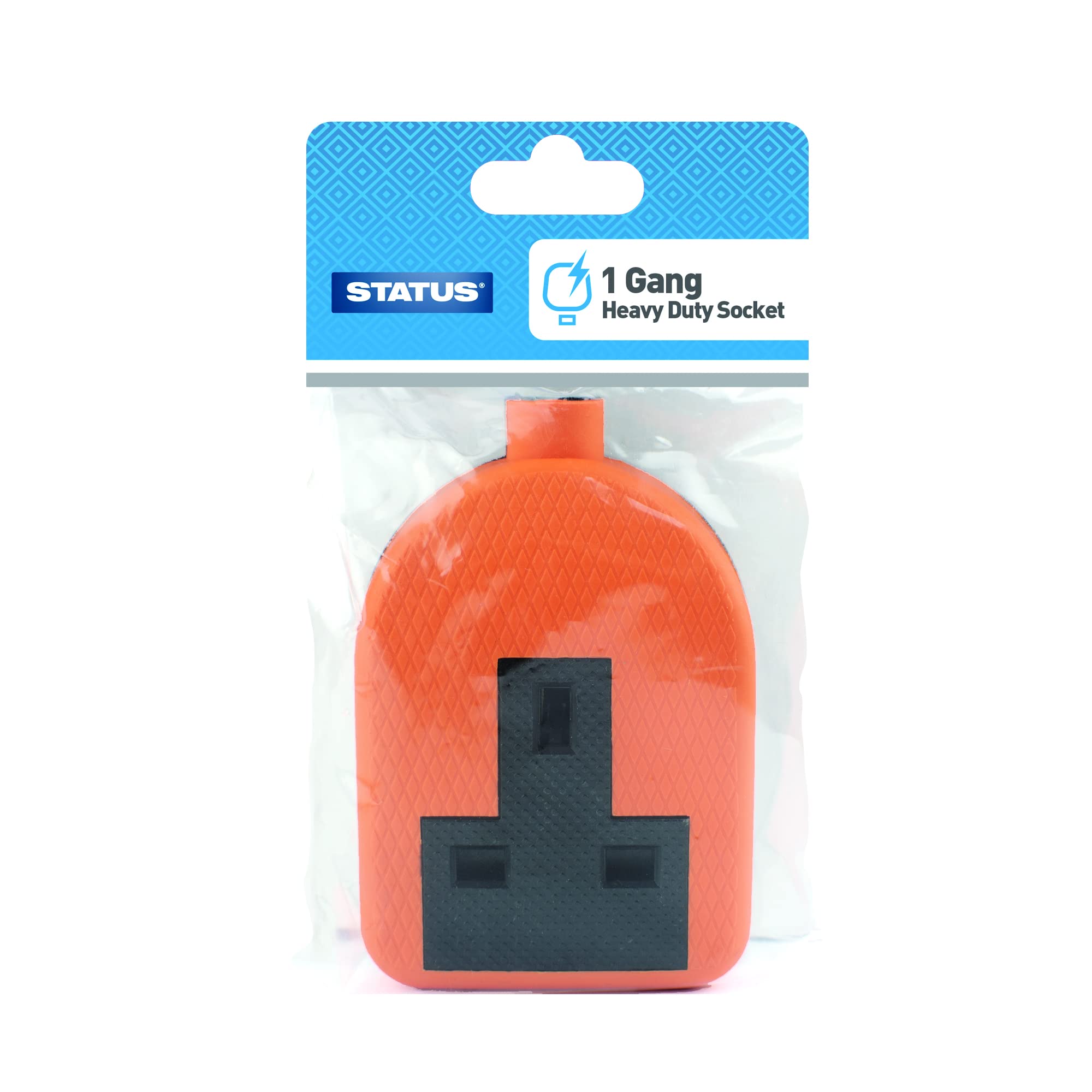 STATUS Rubber Socket Block | Orange 1 Gang 2 Way Double Socket | 13A Heavy Duty | Re-Wireable | S1G13AORSB6