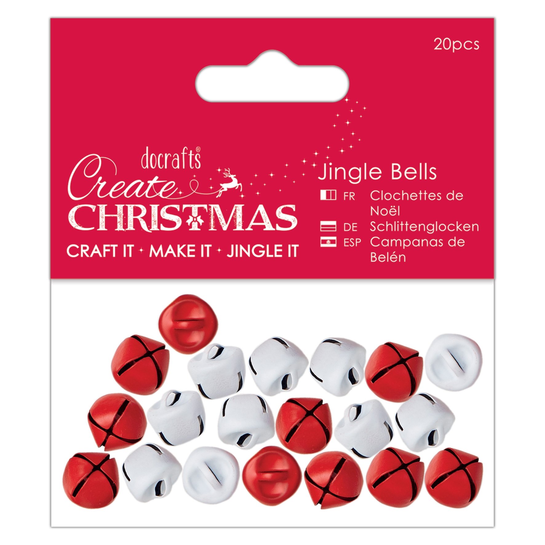 Docrafts Create Christmas Jingle Bells - Matt Finish Red and White (20Pcs)