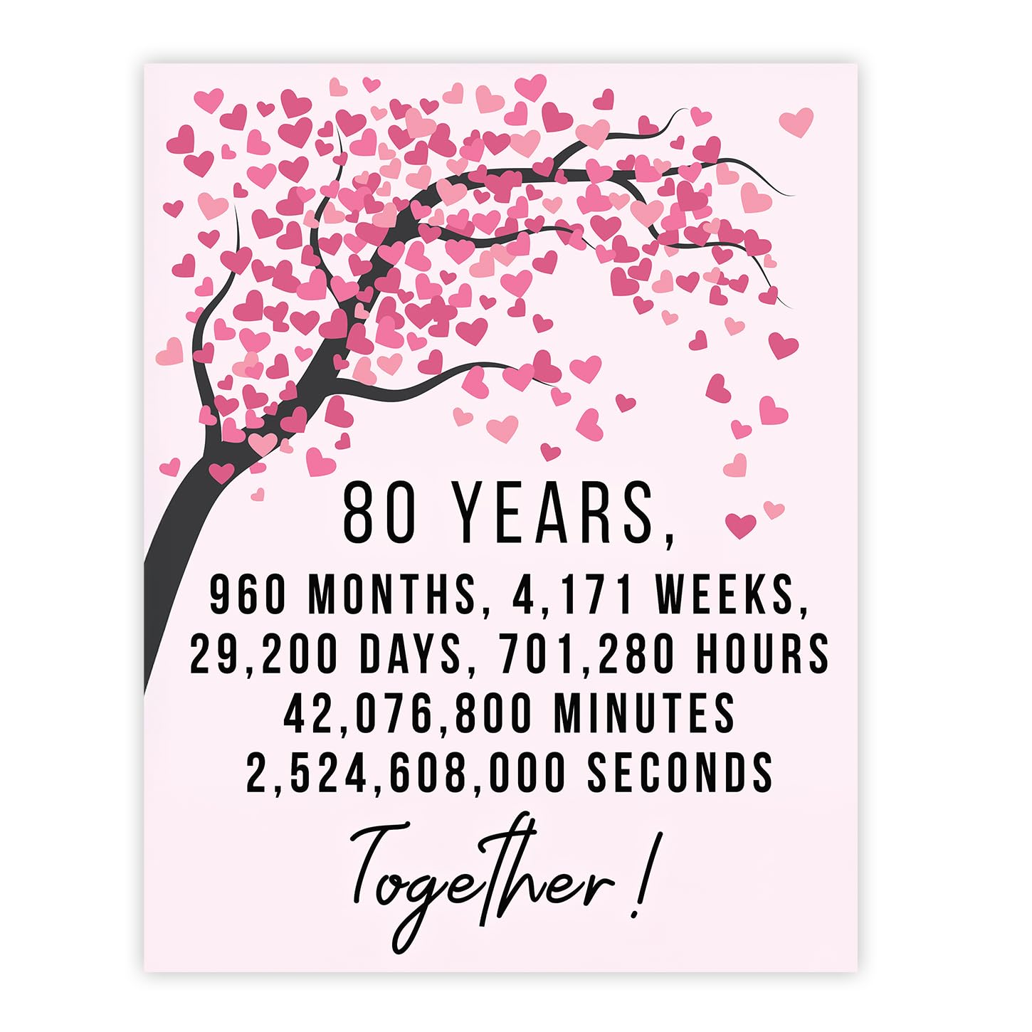 Stuff4 80th Anniversary Poster Unframed - 80 Years 960 Months - Happy 80th Wedding Anniversary Cute Gifts for Companion Husband Partner Wife, 8x10 Inch Anniversaries Posters