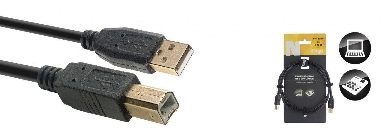 Stagg 21503 1.5 m "A-Male to B-Male" Gold Plated USB 2.0 Cable - Black