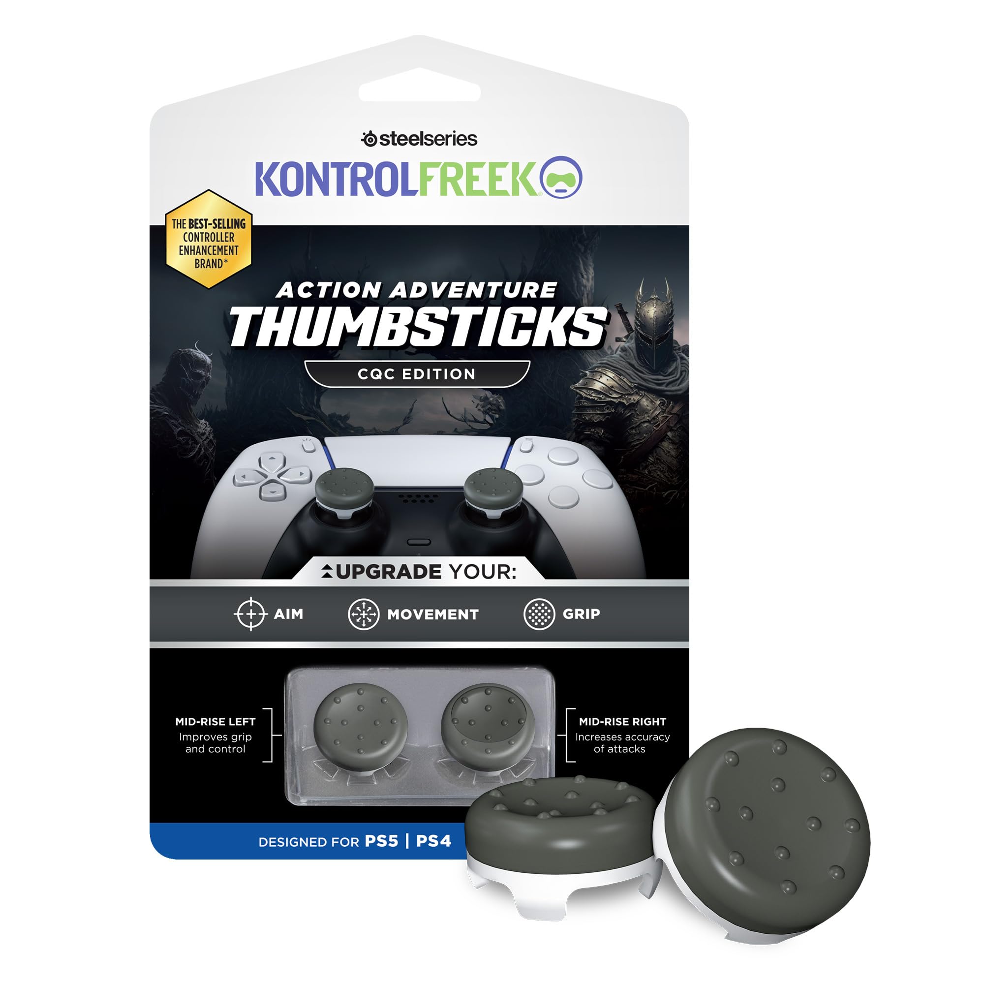 KontrolFreek CQC Classic for PlayStation 4 (PS4) and PlayStation 5 (PS5) Controller | Performance Thumbsticks | 2 Mid-Rise Concave | Gray/White