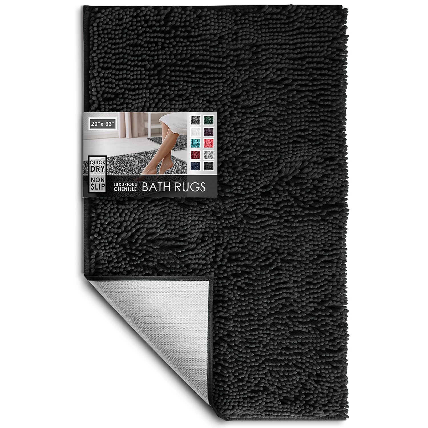 Hearth & Harbor Bathroom Rugs, Chenille Bath Mat - Machine Washable Bath Mats for Bathroom Non-Slip Backing Rubber, Quick Dry Bathroom Mat, Medium Beige