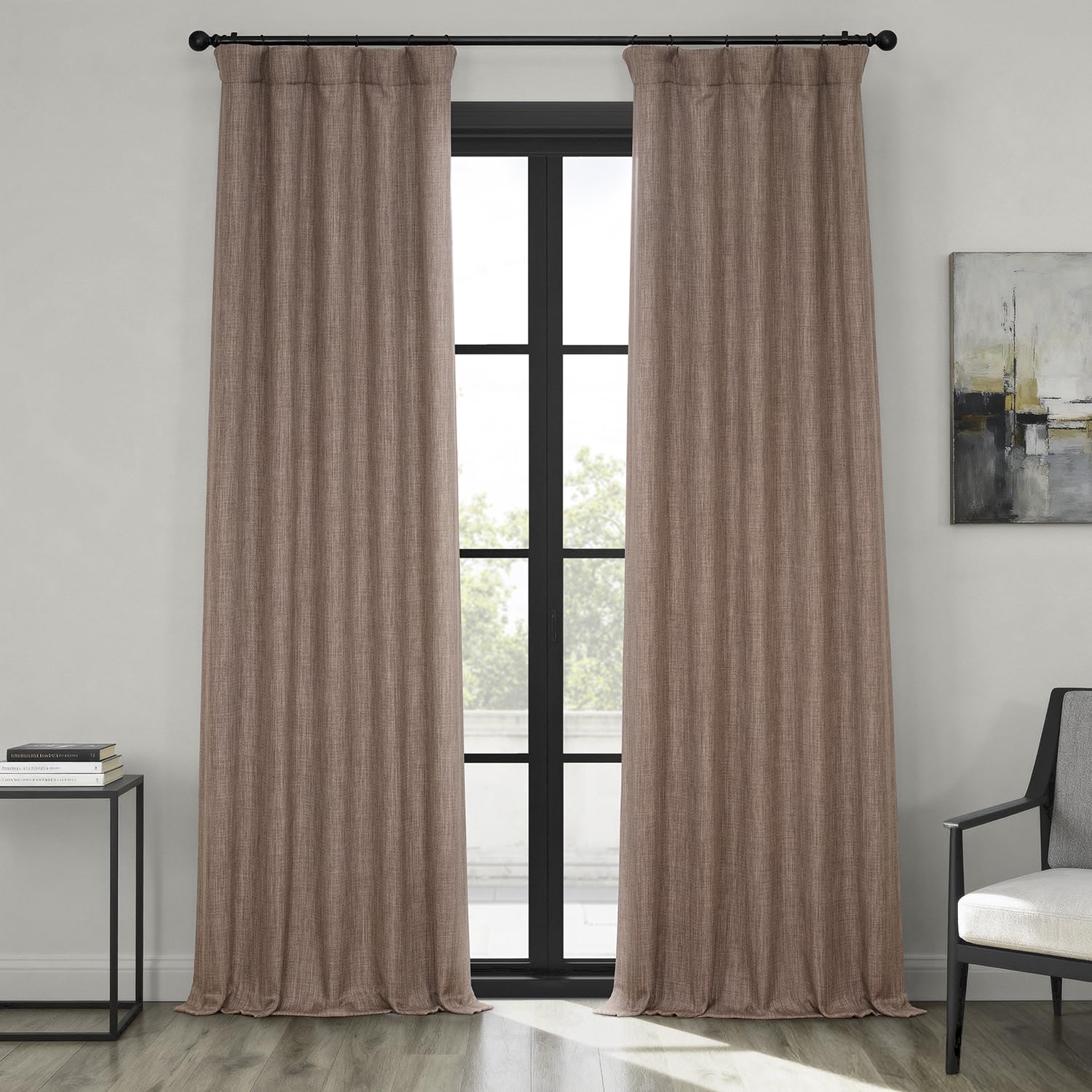 HPD Half Price Drapes Faux Linen Textured Room Darkening Curtains for Bedroom 84 Inches Long (1 Panel), 50W X 84L Curtains for Living Room Home Decor, Dutch Cocoa