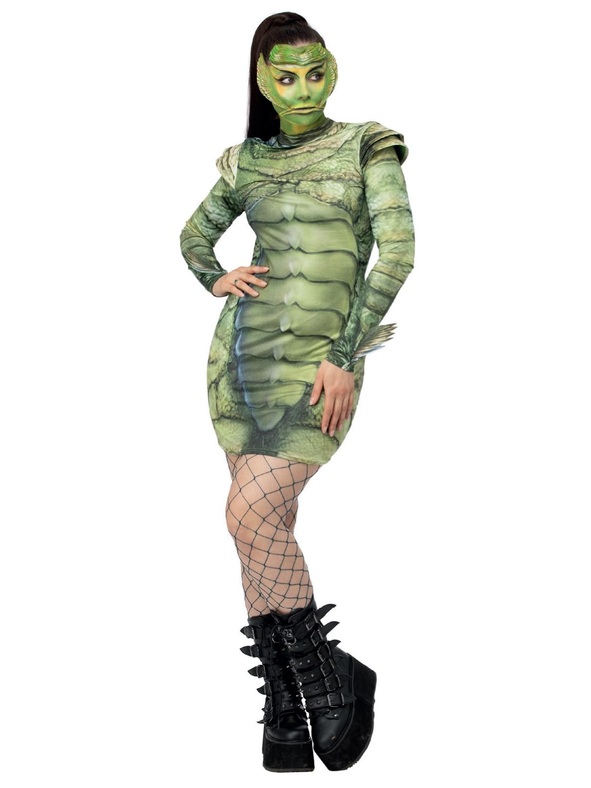 Smiffys Universal Monsters Creature From The Black Lagoon Costume, Adults Green Dress with Scale Detailing, Official License Outfit for a Complete Look, Perfect for Halloween and Themed Parties, SML