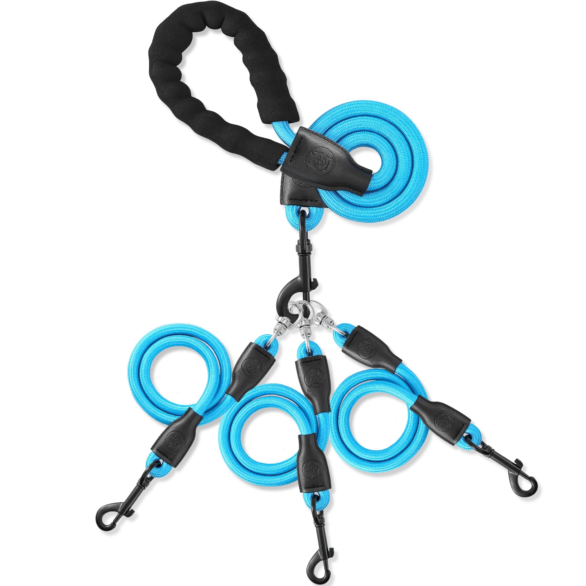 Mengbei tribe Heavy Duty 3 Dog Leash,3 Way Dog Leash No Tangle,Detachable 360° Swivel Device,Multiple Dog Leash with Padded Handle,for Walking and Training Two/Three Dog Leash(Blue, S/8-35 ibs)