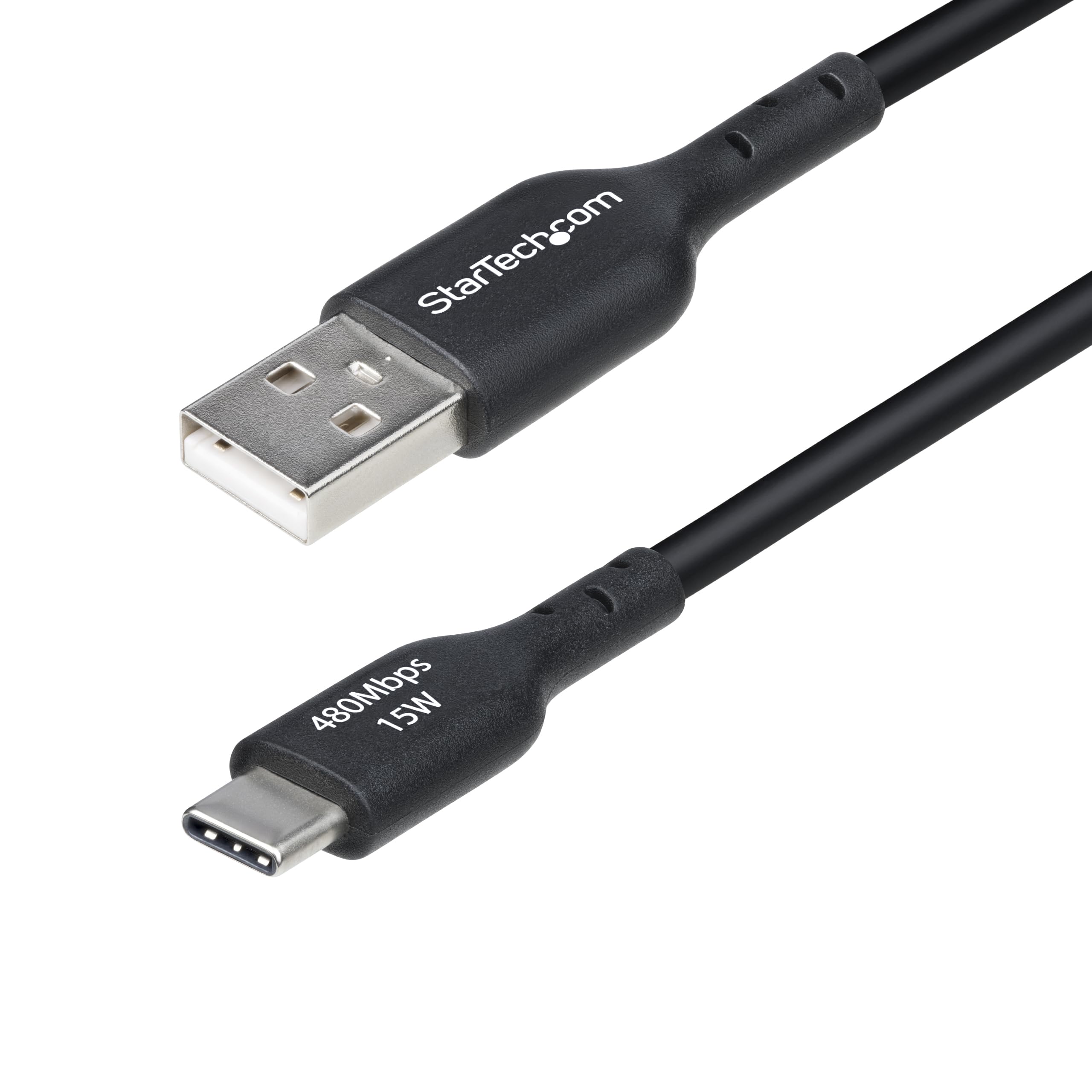 StarTech.com 6.6ft (2m) USB-A to USB-C Charging Cable, Charge & Sync, 3A, USB 2.0, TPE Jacket, Black USB Charging Cord