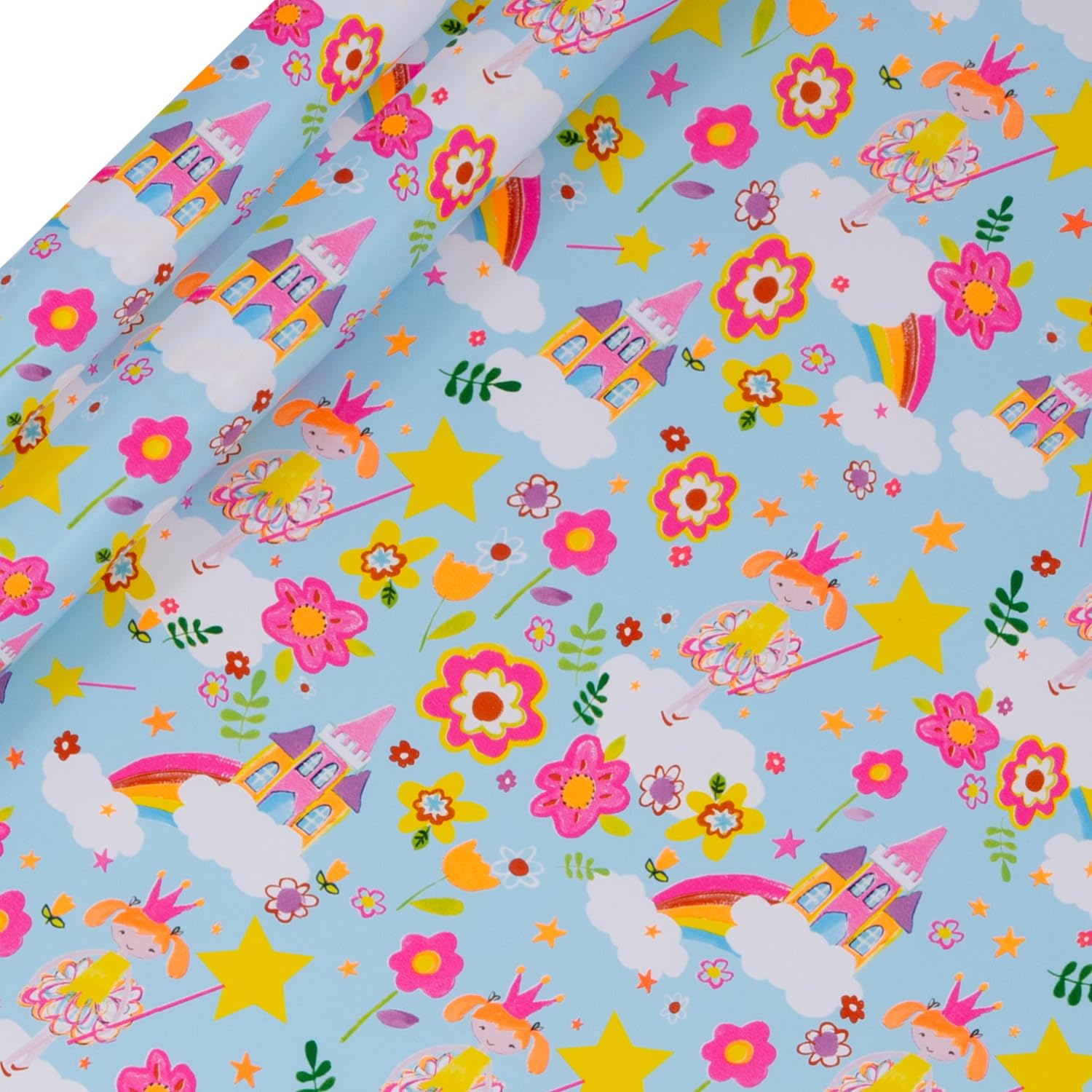 Glick 2 Pack Fairy Princess Wrapping Paper, for Birthdays and Celebrations, 2 Recyclable Rolls (2m x 70cm), Blue & Pink, Eco-Friendly