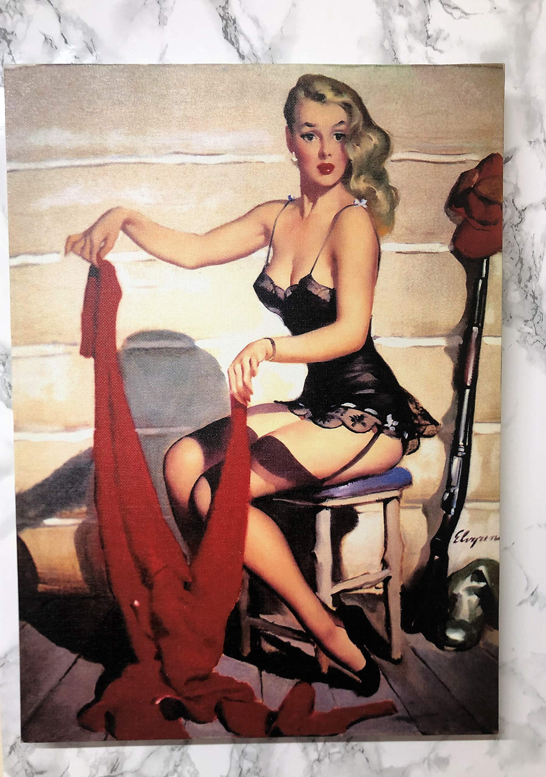 Mezzaluna Gifts Oil on Canvas Retro Vintage Seductress Wall Art (RED SCARF H 46 cm x L 34 cm x D 2 cm)