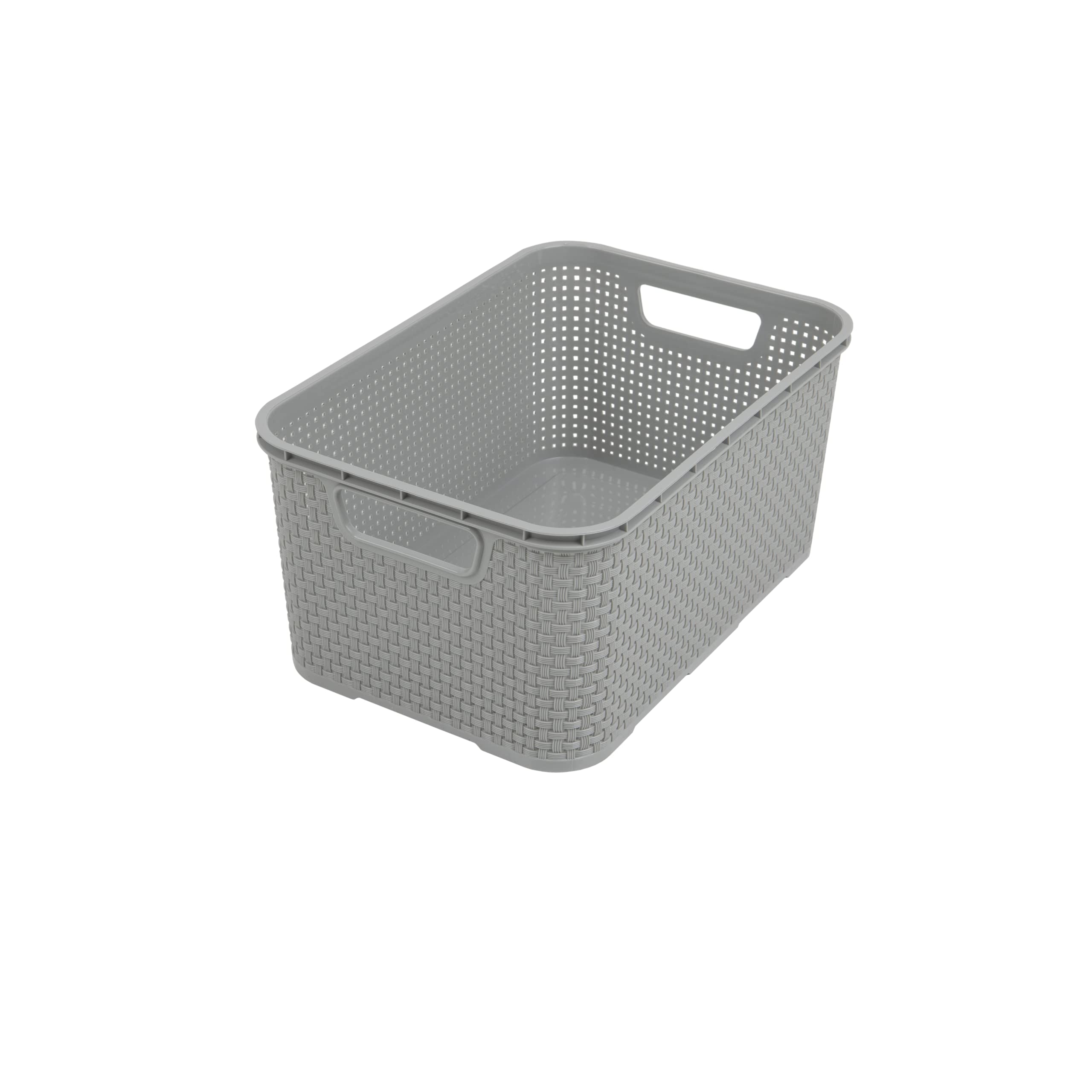 BranQ Home Essential Universal Multifunctional Basket in Rattan Design, Size S 7L, BPA-Free Plastic PP, Light Grey, 28.5 x 19.5 x 12.9 cm