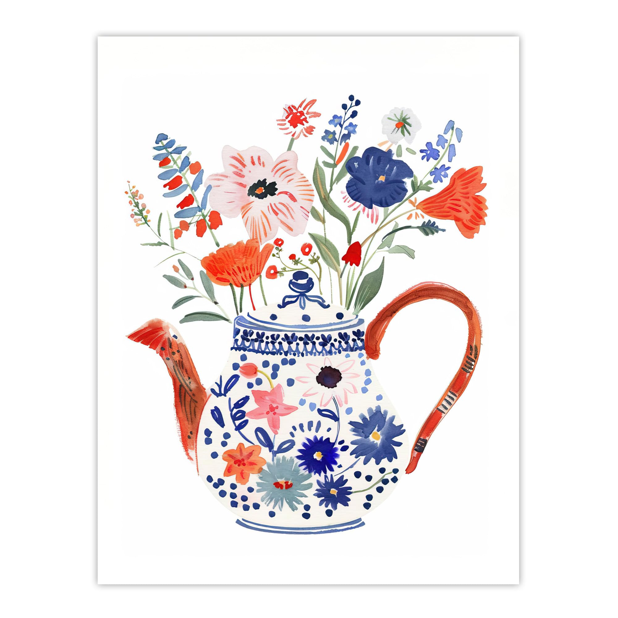 Artery8 Spring Wildflower Bouquet Floral Ceramic Tea Pot Kitchen Large Wall Art Poster Print Thick Paper 18X24 Inch